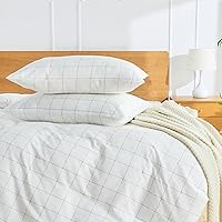 Vista 5 de JELLYMONI - Juego de 2 fundas de almohada de algodón 100% natural a cuadros, color blanco con cuadrícula negra, patrón geométrico estampado