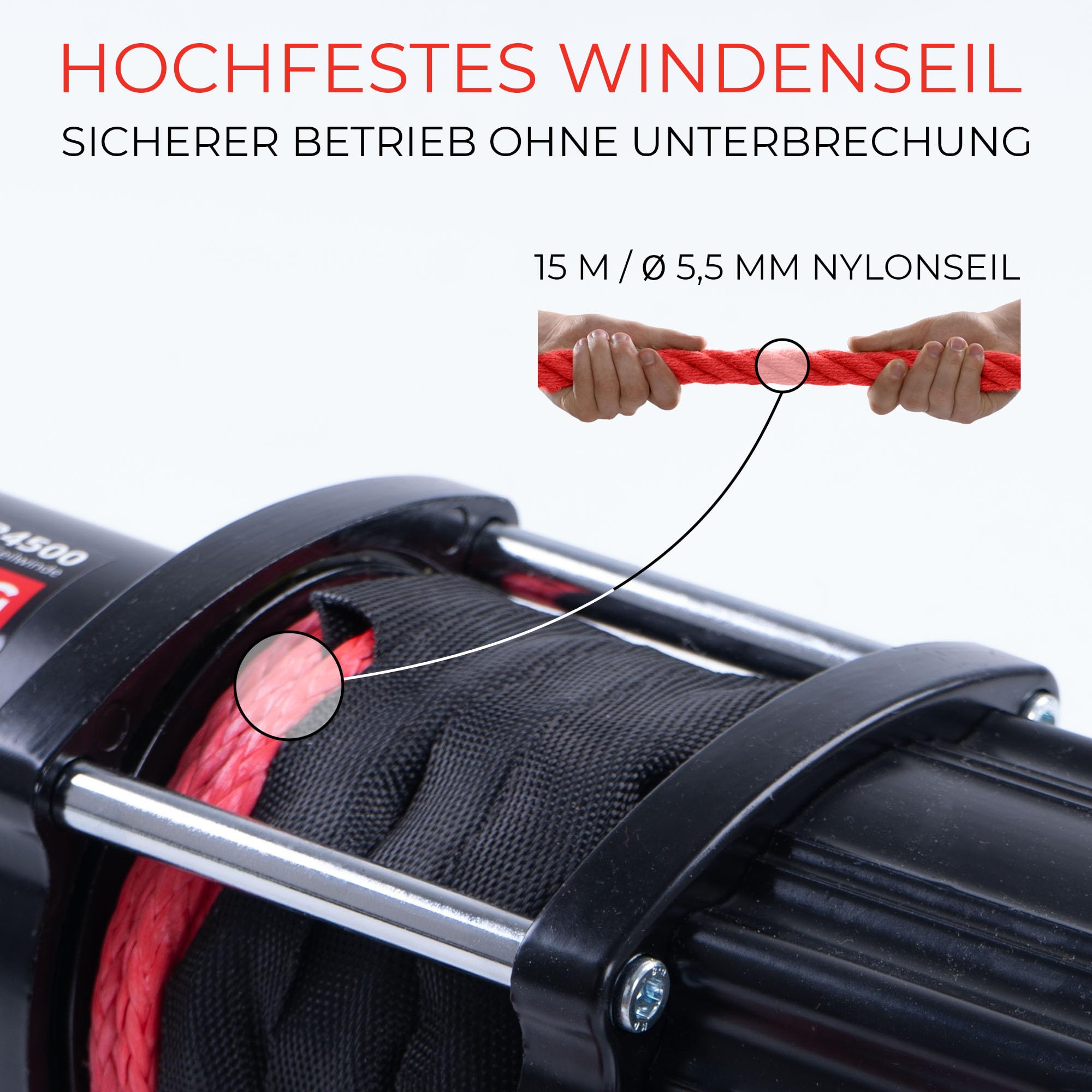 ROTFUCHS Elektrische Seilwinde 12 Volt - 4500 lbs Motorwinde Seilzug, mit Montagehalterung und Fernbedienung, Power Offroad Winde 2041 kg, ATV UTV kompatibel, Synthetikseil