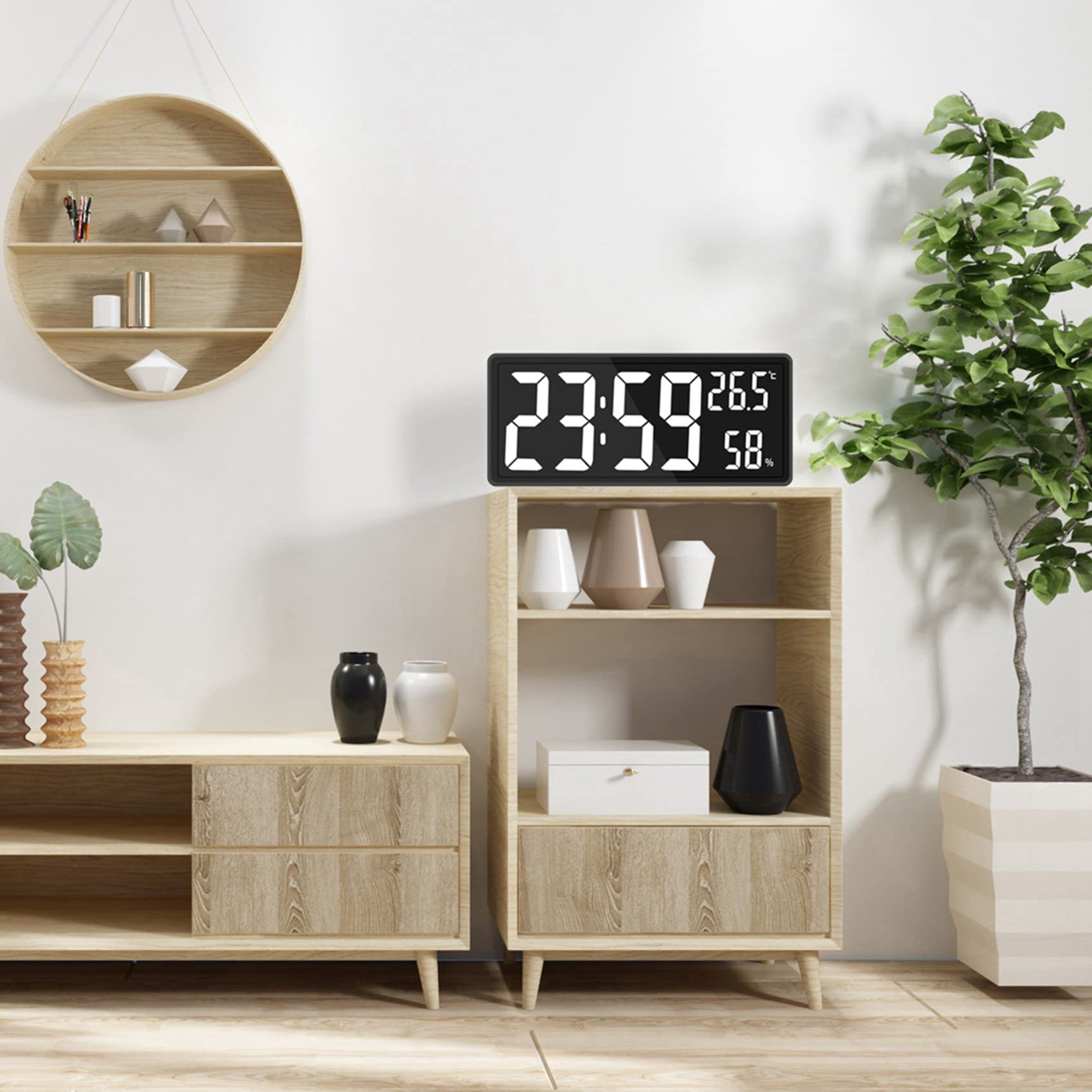 3 x cyfrowy zegar ścienny LED, wyświetlacz z dużymi cyframi, temperatura wewnętrzna i wilgotność, do wiejskiego, , klasy, zielony