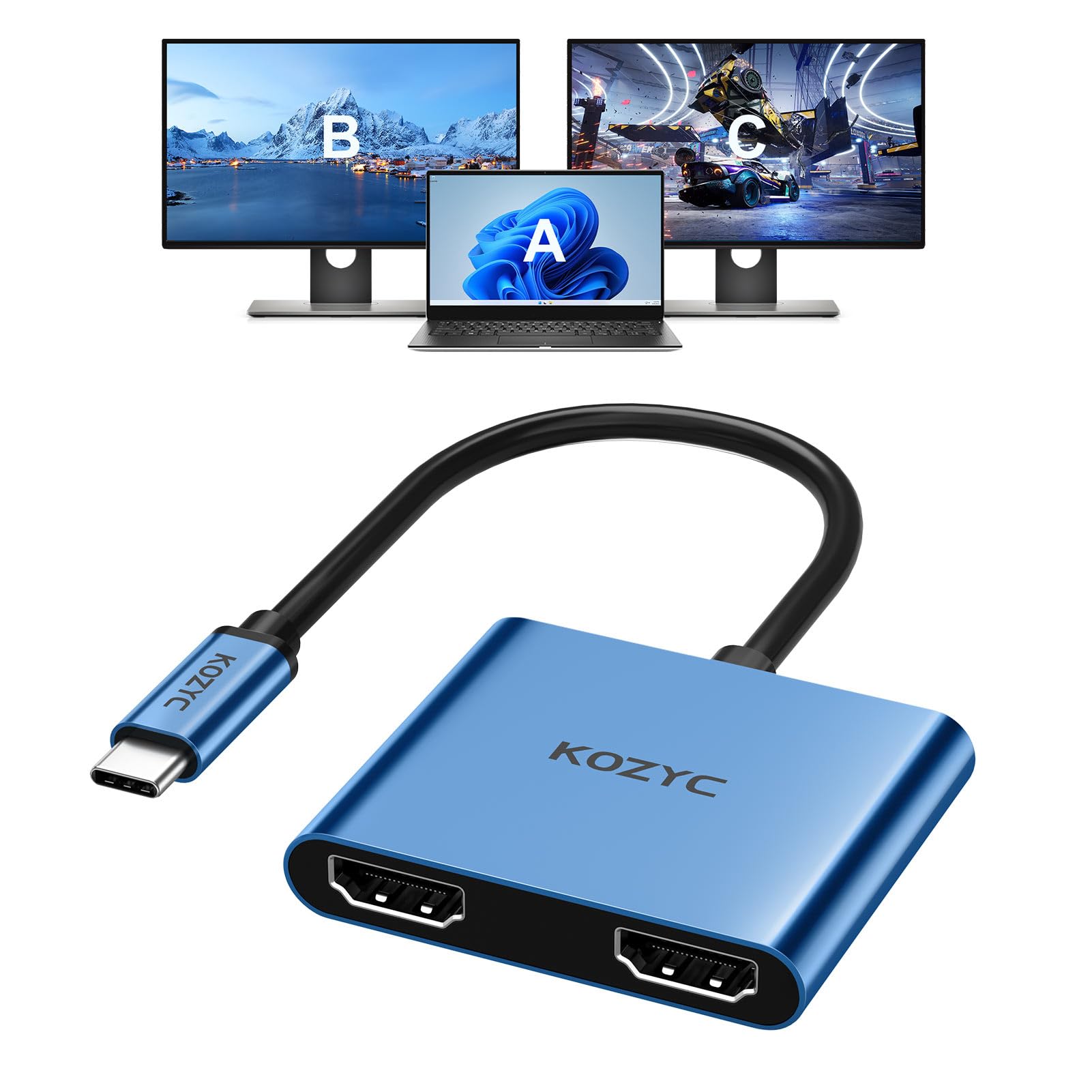 Dual Monitor Adapter USB C To Dual HDMI Adapter, 4K@60hz For