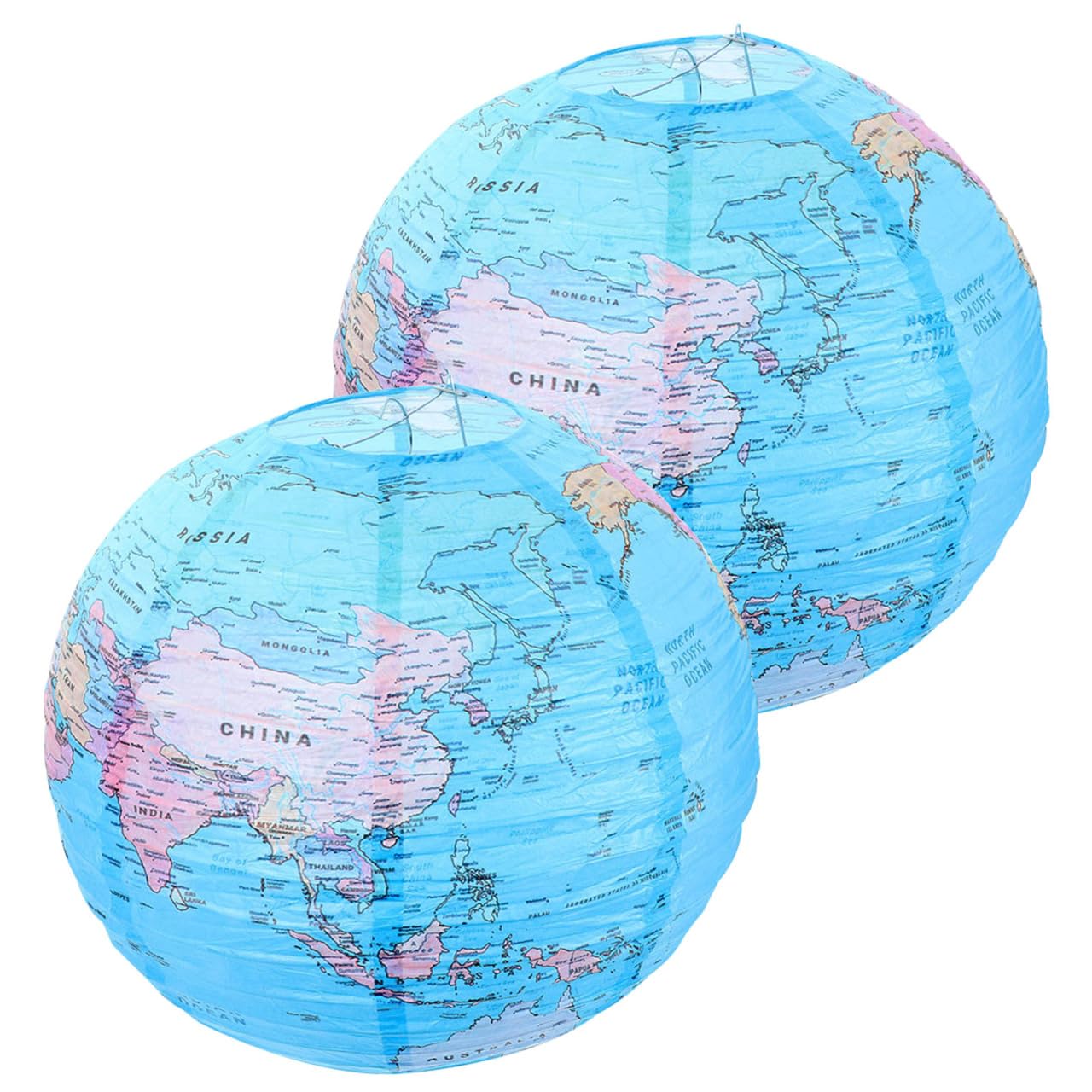 Garneck 2pcs World Map Paper Lantern: 60CM Earth Shaped Globe Lampshade - Hanging Ceiling Light Cover for Classroom Decor, Adventure Theme Birthday Party & Kids Room