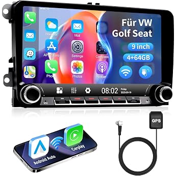 ESSGOO Android 14 Car Radio for VW Golf 5/6 T5 Wireless CarPlay VW Passat Polo Touran Tiguan Caddy Seat Skoda 4+64GB Android Car GPS Bluetooth Knobs