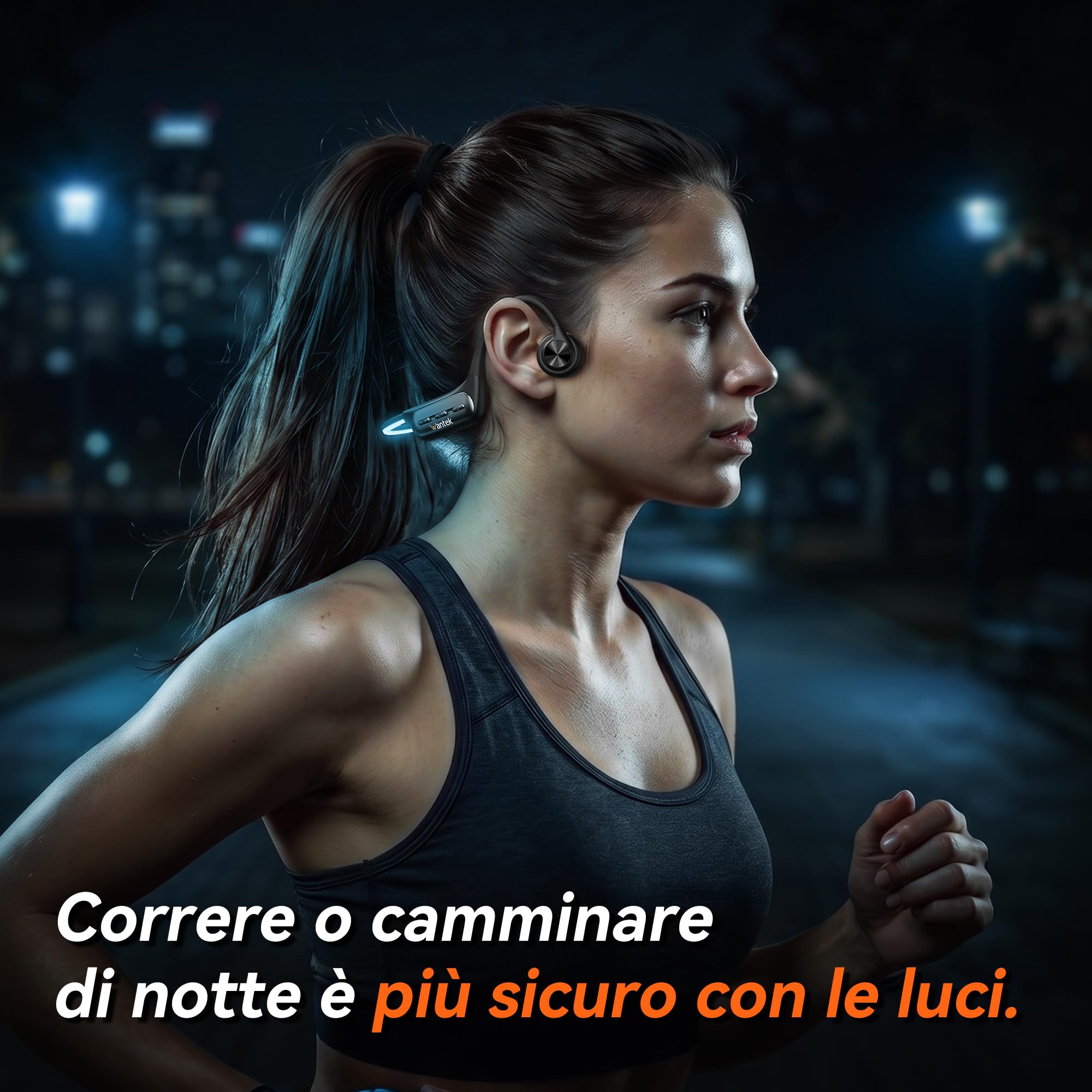 Wantek - Cuffie a conduzione ossea per nuoto IP68 impermeabili, Bluetooth 5.3 a orecchio aperto con lettore MP3 da 32GB, cuffie sportive senza fili per nuoto, corsa, ciclismo, 8 ore di batteria