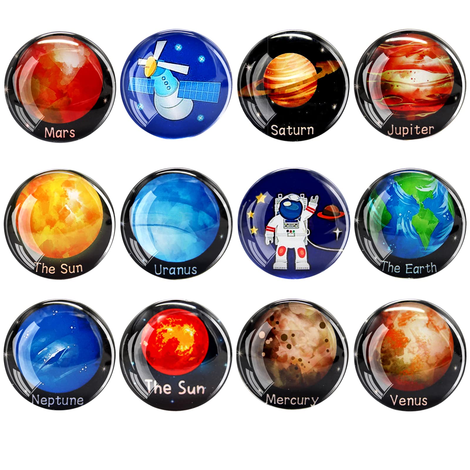 Fridge Magnets Planets, Yeelua 12Pcs 3D Glass Whiteboard Magnets for Kids, Beautiful Planetary Colorful Decorative Whiteboard Refrigerator Magnets for Kitchen, Magnetic Board, Classroom, Office