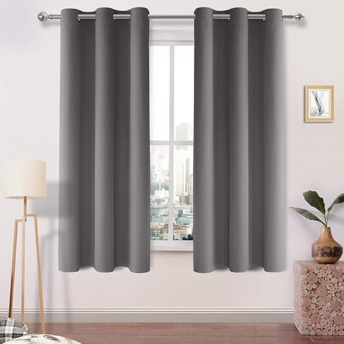 DWCN Blackout Curtains for Bedroom, Curtains 63 Inch Length 2 Panels, Grey Curtains for Living Room, Thermal Spring Curtains for Kids Room - 42 x 63 Inch, Grey, Set of 2 Panels