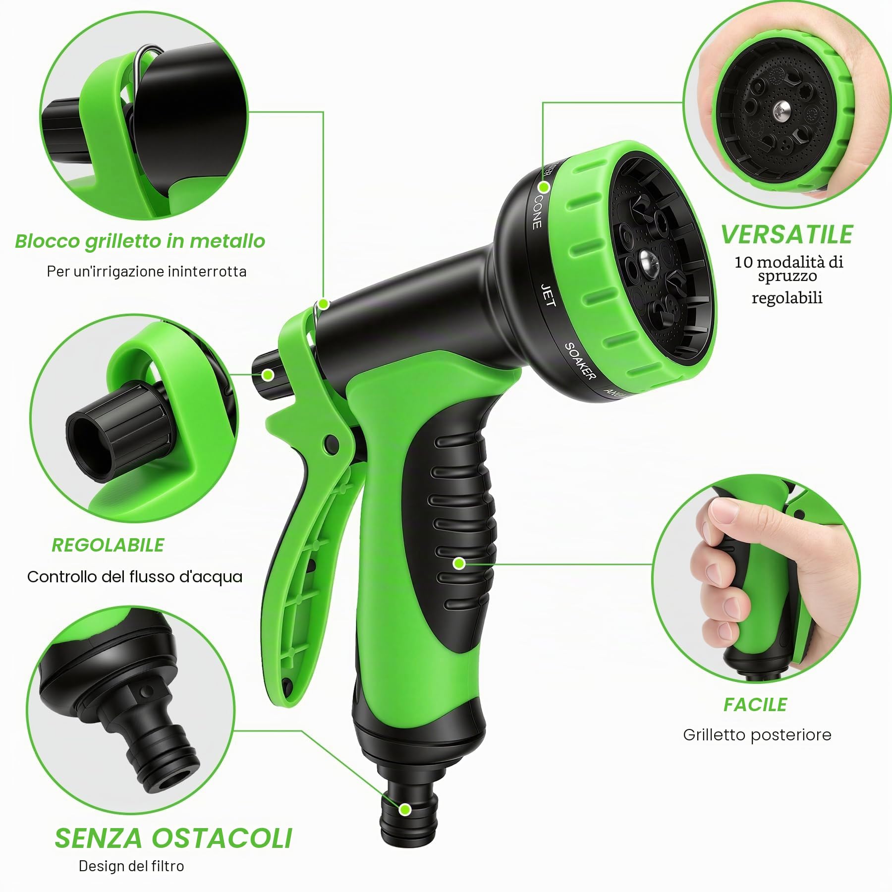 Tubo Acqua Giardino Estensibile 30m, Pistola Acqua a 10 Modalità di Spruzzo, Tubo Flessibile Antigroviglio con con Adattatori 1/2" e 3/4", per Autolavaggio, Giardino, Prato, Bagni Animali