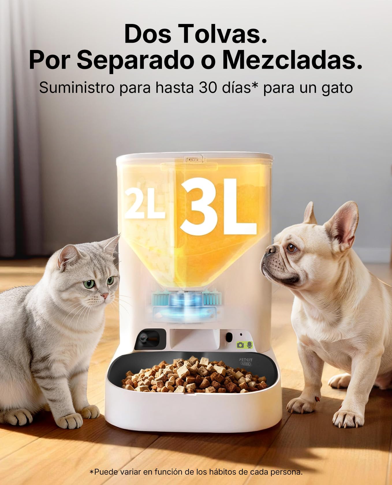 PETKIT Nuevo Comedero Gato Automatico con Cámara, Reconocimiento de Varios Gatos, 2.4G & 5GHz WiFi, Doble Tolva 5L Dispensador Comida Gatos/Perros, 1080P HD, Función AI, Cuenco de Acero Inoxidable