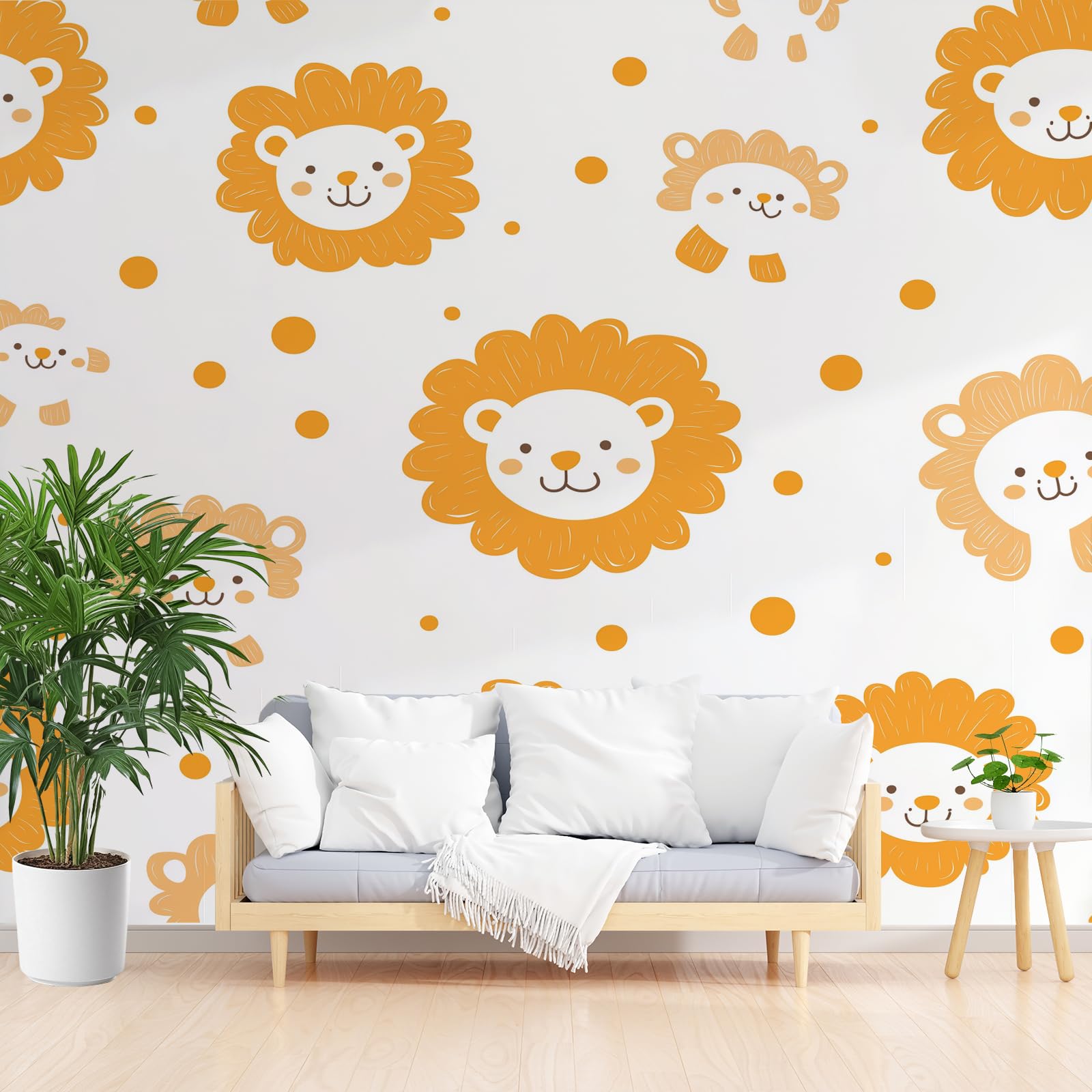 Papier Peint Panoramique Lion Mignon : Fresque Murale 3D Blanche Haut de Gamme 350 x 256 cm