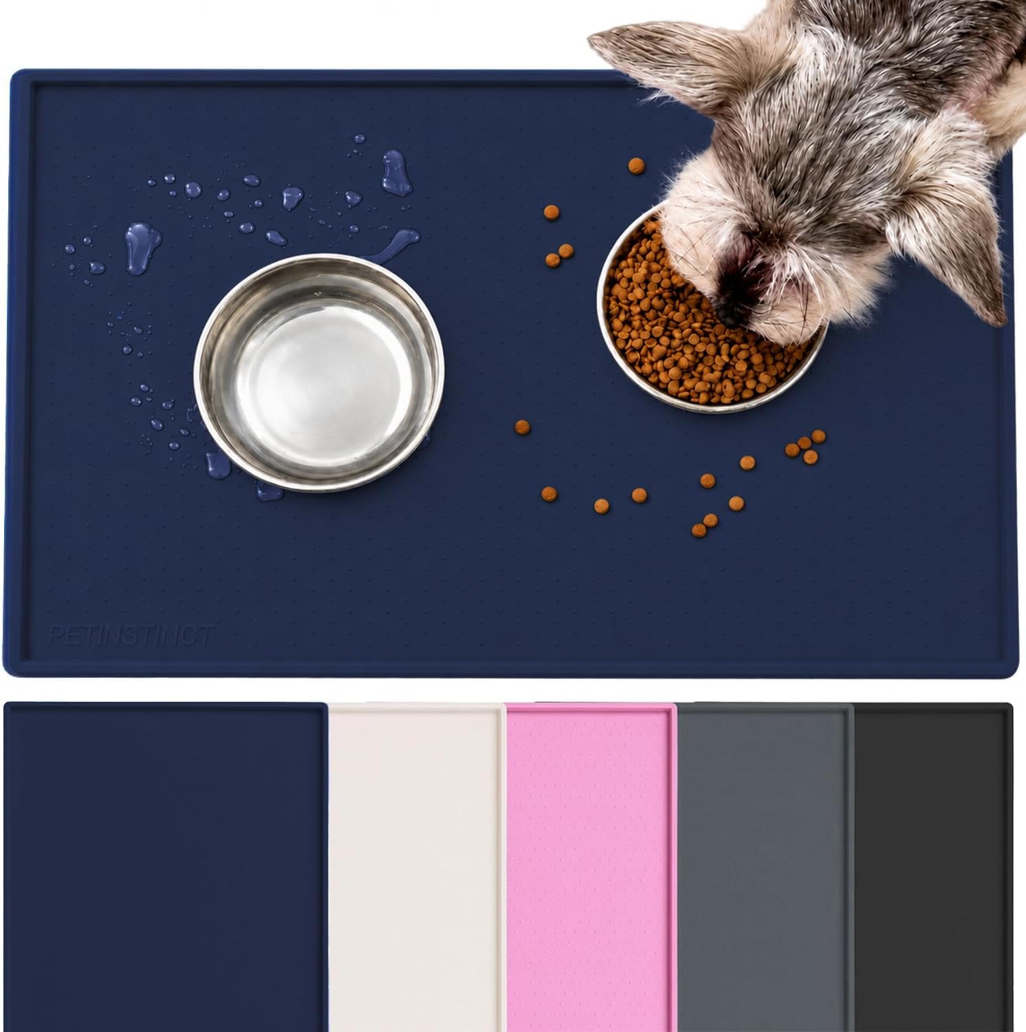 Extra Large Dog Food Mat, Food-Grade Silicone Mat, 24x16, Blue