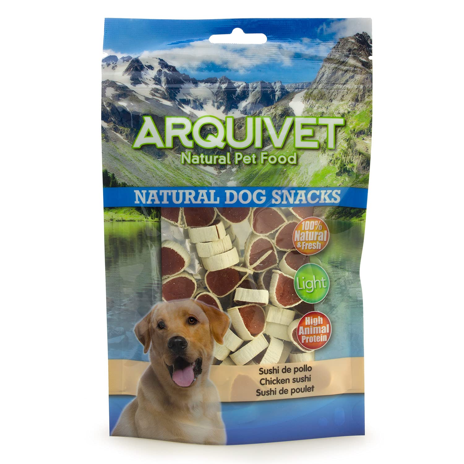 ARQUIVET Pack 12 Unidades Snacks Sushi de Pollo 100 g - Natural Dog Snacks - 100% Natural - Chuches, premios, golosinas para Perros - Producto Light - Muy Rico en nutrientes
