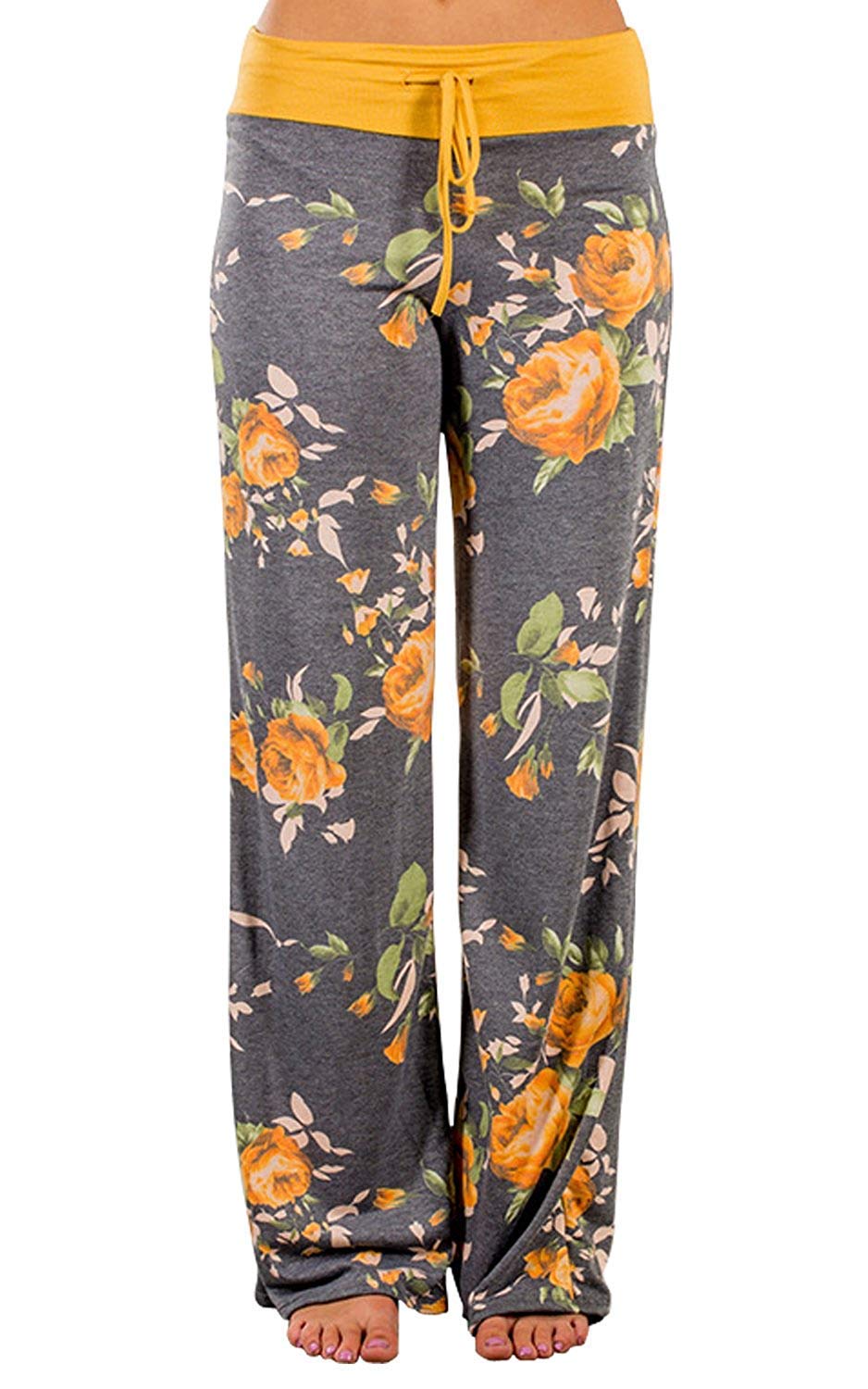 Women's Pajama Lounge Pants Floral Print Comfy Casual Stretch Palazzo Drawstring Pj Bottoms Wide Leg Pants