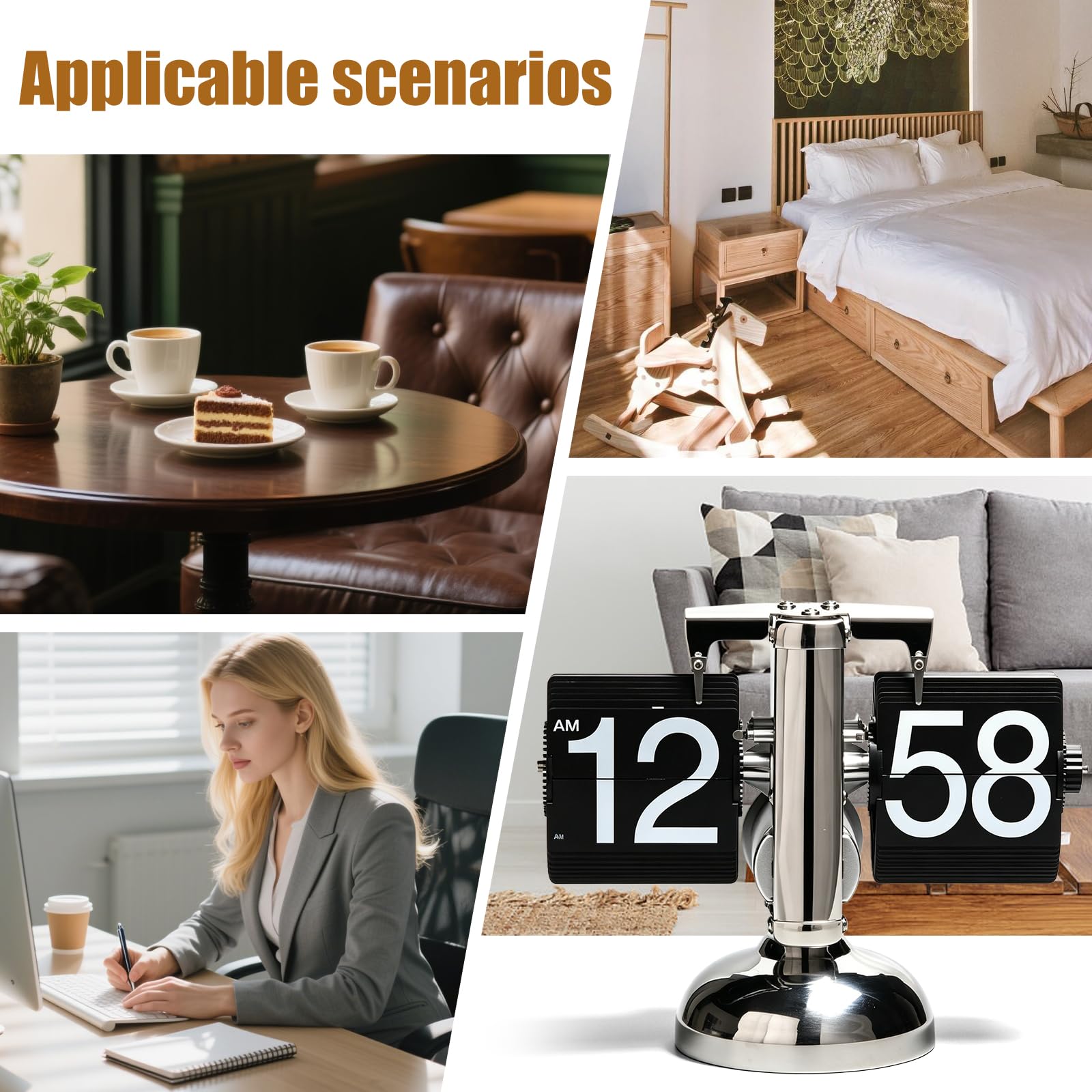 Flip-Schreibtischuhr, Retro-Digital-Flip-Down-Uhr, Vintage-Tischuhr, Tischuhr Mit Digital, Automatisches Drehen Minimalist-Einfuß-mechanische Auto Für Zuhause/Büro(Batterie)