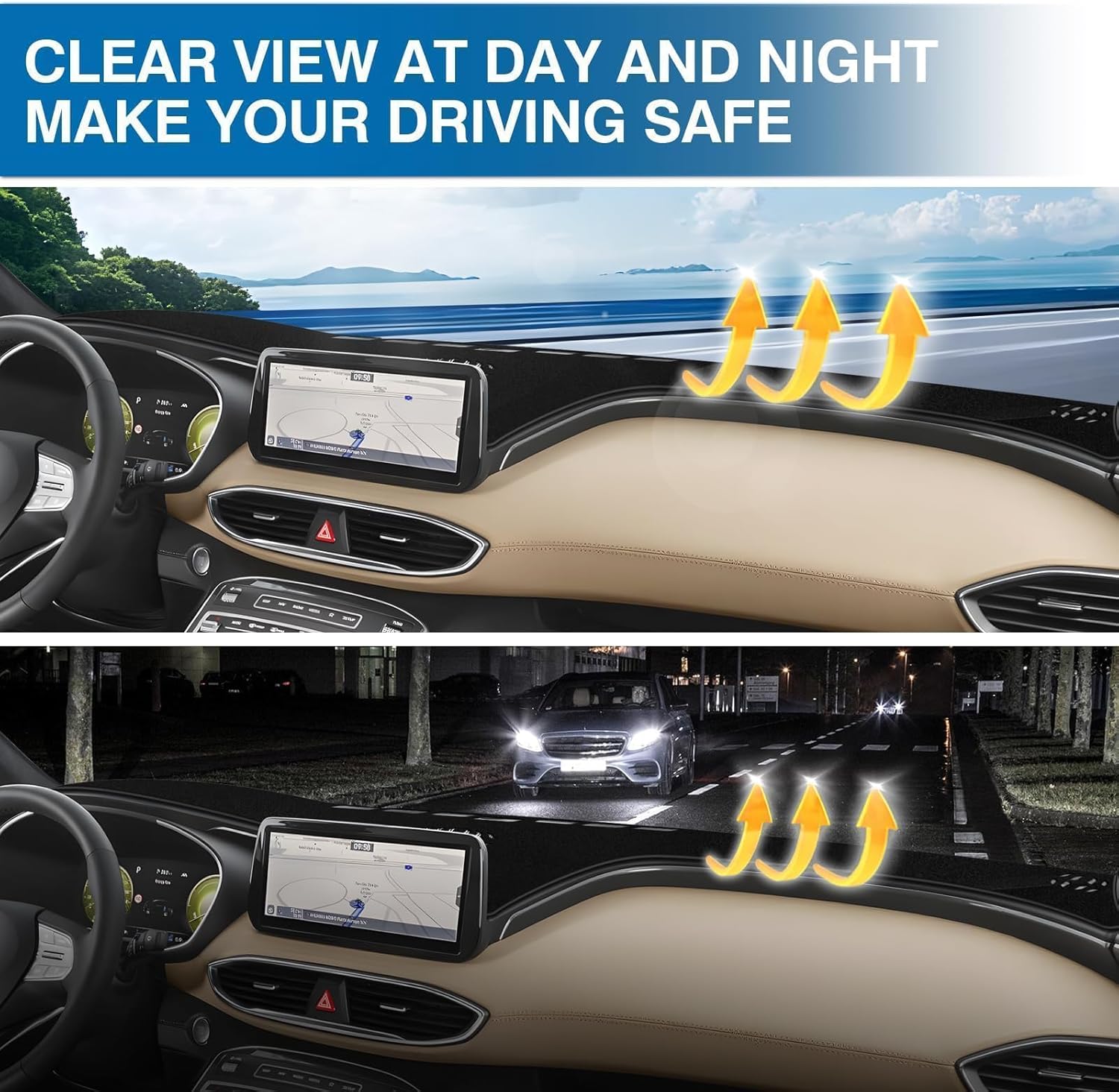 KUST Black Dash Cover for Hyundai Santa Fe 2019 2020 2021 2022 2023 Left Hand Driving Dashboard Cover Polyester Non-Slip Interior Accessories for Santa Fe Sunshade Windshield No Glare