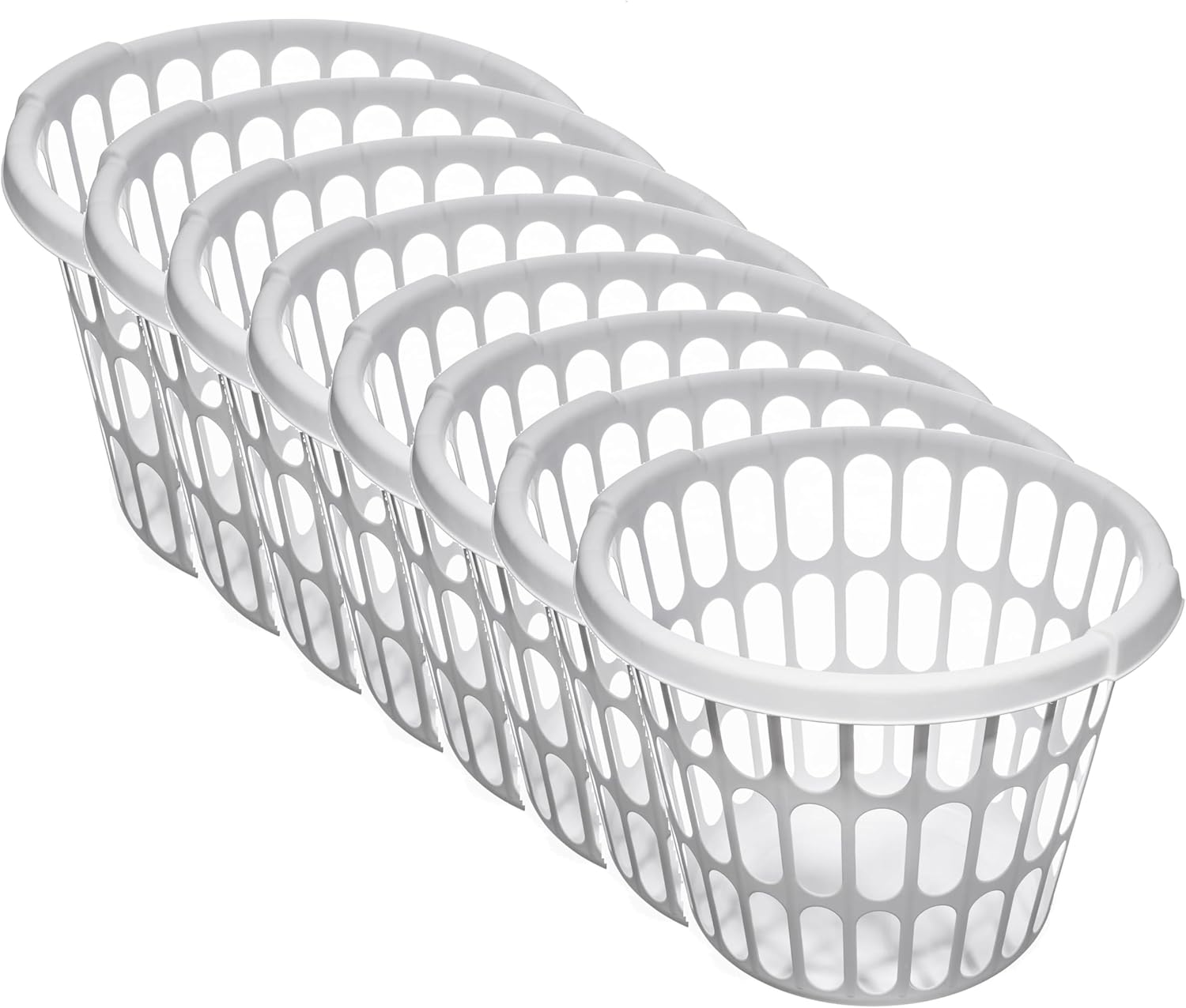 (8 Pack) 1-Bushel Round Plastic Laundry Baskets - Durable,Large Capacity for Bedroom, Bathroom, Laundry Room & Dorm