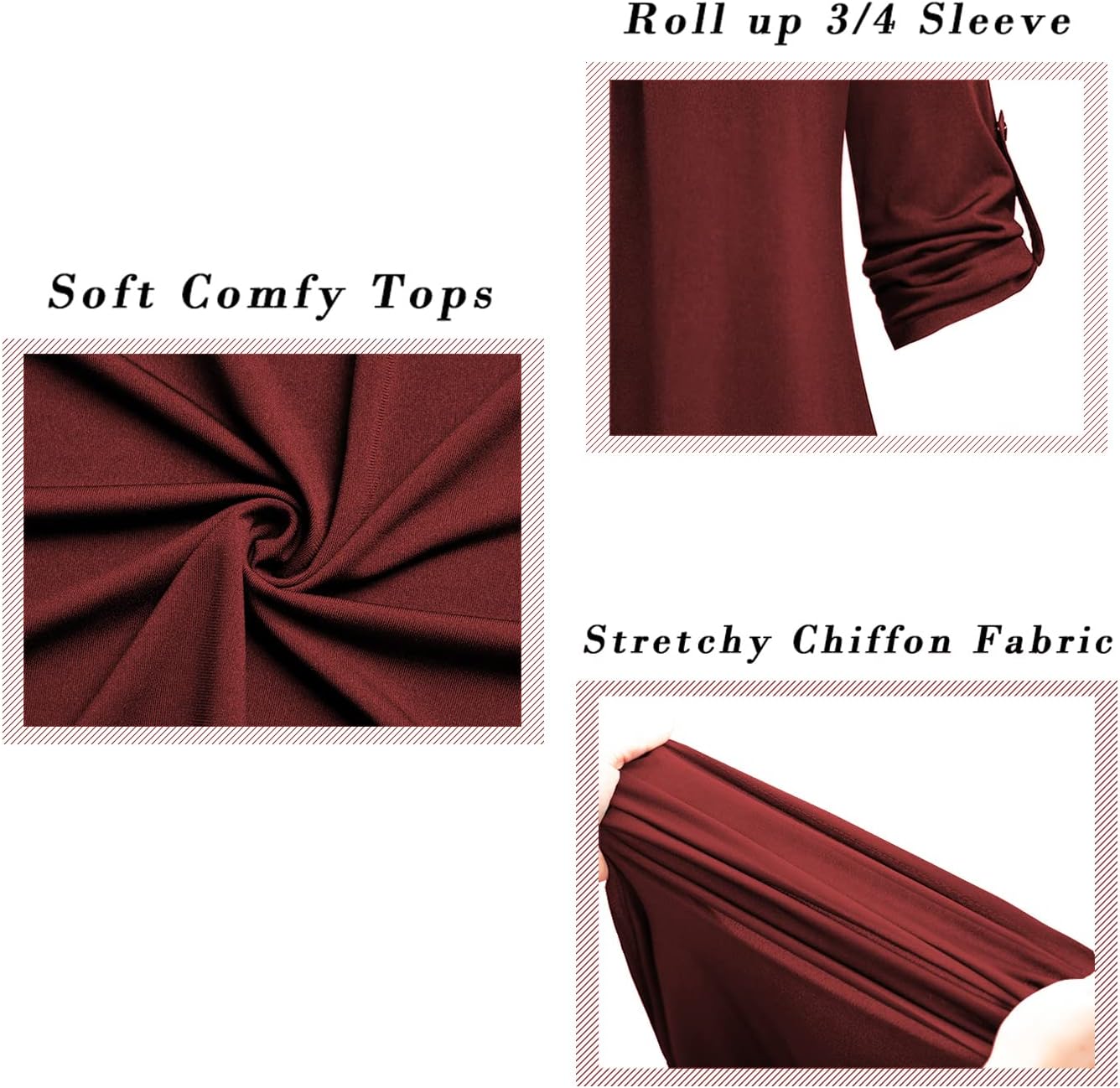 Ninedaily Womens Tops Dressy Casual 3/4 Sleeve V Neck Chiffon Shirt Work Blouses - Image 6