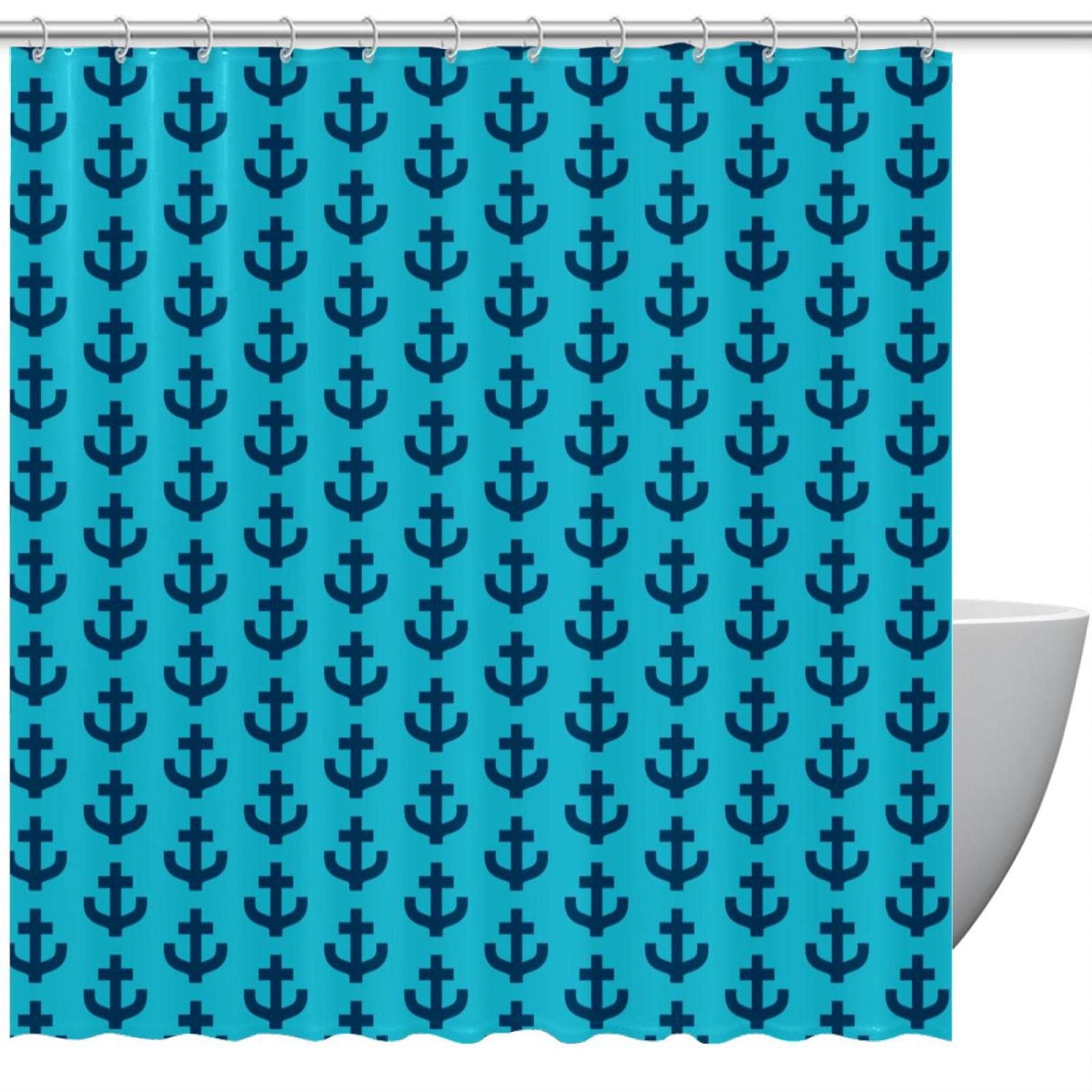 Rideau de douche bleu nautique en tissu de 183 cm de hauteur avec crochets inclus