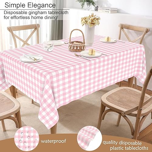 Miniatura 8 de 3 manteles desechables de plástico a cuadros para fiestas, impermeables, rectangulares, color rosa y blanco, para campamento, cumpleaños, fiestas,