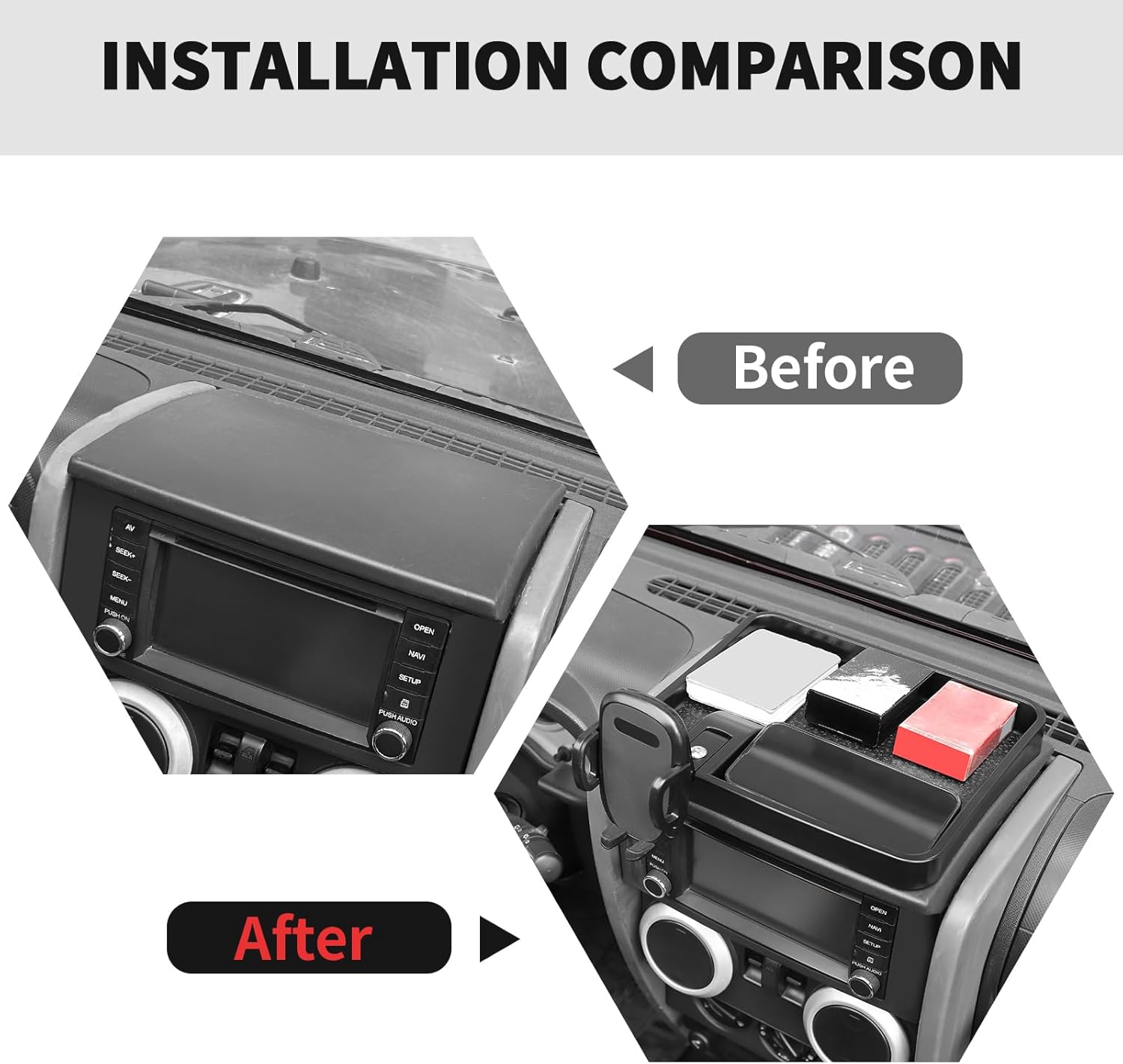 RT-TCZ Cell Phone Holder Dash Mount Holder with Storage Box Bracket Center Console Interior Accessories for Jeep Wrangler JK JKU 2007-2010