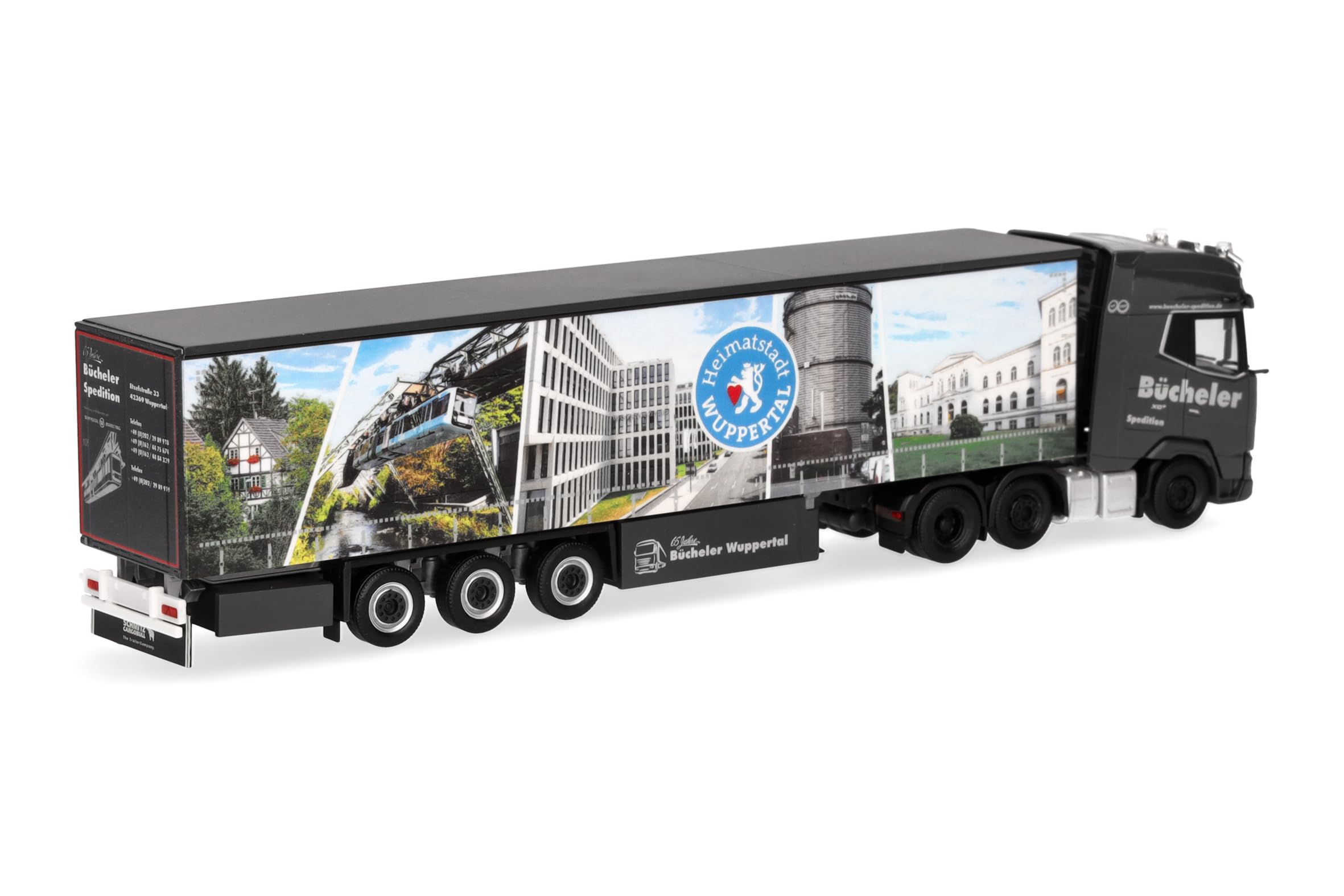 Herpa camión en Miniatura DAF XG+ (6x2) tráiler con Lona Bücheler Wuppertal, Miniatura a Escala 1:87, Pieza de colección, Fabricado en Alemania, plástico