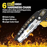 Vista 4 de Mini Chainsaw Cordless, RLSOO 6 Inch Electric Chain Saw, Portable Small Handheld Chain Trimmer for Wood Cutting, Tree Trimming, Courtyard, Amarillo-1
