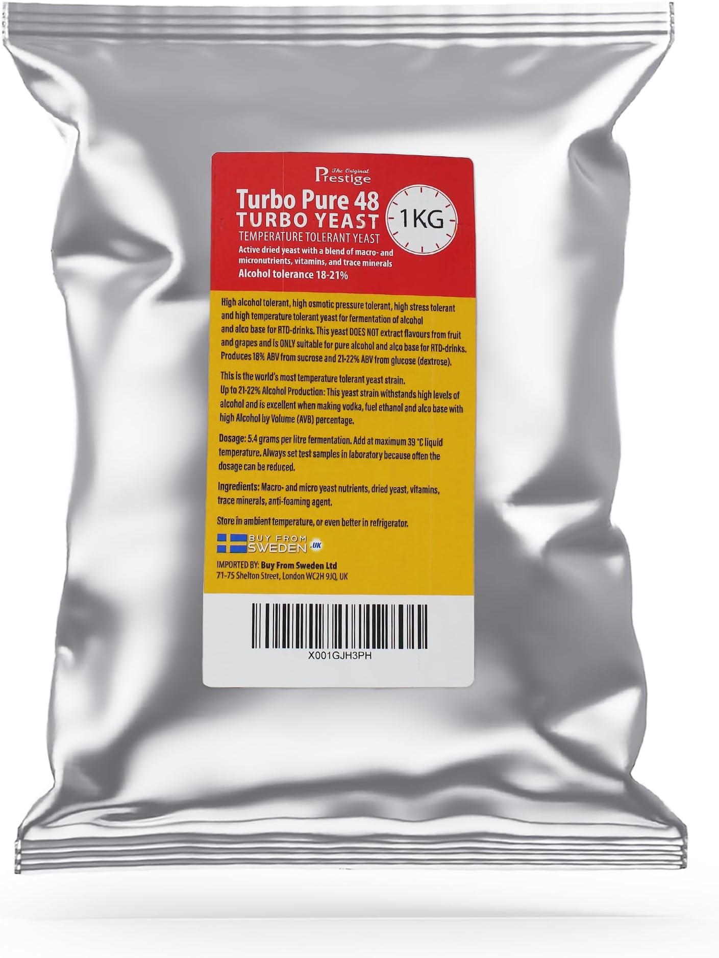 The Original Prestige - 48 Hours Turbo Pure Yeast 18 Percent - 1 Kg - Home Brewing Active Yeast Compound for Pure, Alcobase for Ready to Drinks and More