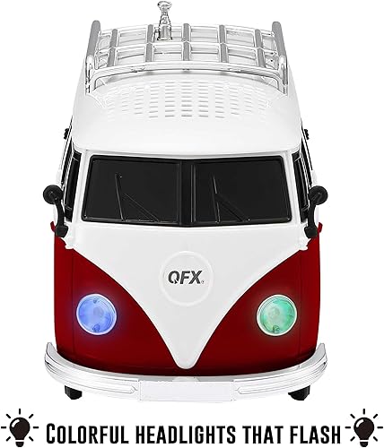 Miniatura 7 de QFX Altavoz Bluetooth 1961 Retro Mini Bus, altavoz de 2 pulgadas, enlace manos libres, micrófono incorporado, radio FM y luces LED de fiesta, azul -