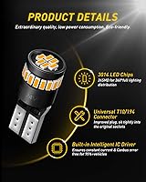 Vista 2 de AUXITO 194 Bombilla LED Ámbar Amarillo 168 2825 W5W T10 Cuña 24-SMD 3014 Chipsets Bombillas de Repuesto para Luces de Cúpula, Mapa, Placa