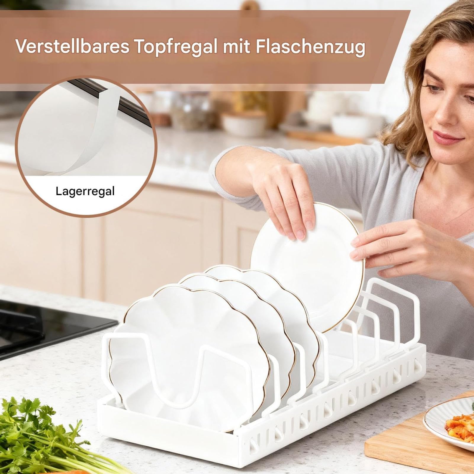 Organizer per coperchi – Mensola da cucina in acciaio al carbonio da 16 | 54 pollici, organizer regolabile con puleggia, supporto autoadesivo per pentole, pentole, stoviglie, utensili, armadietti, sp