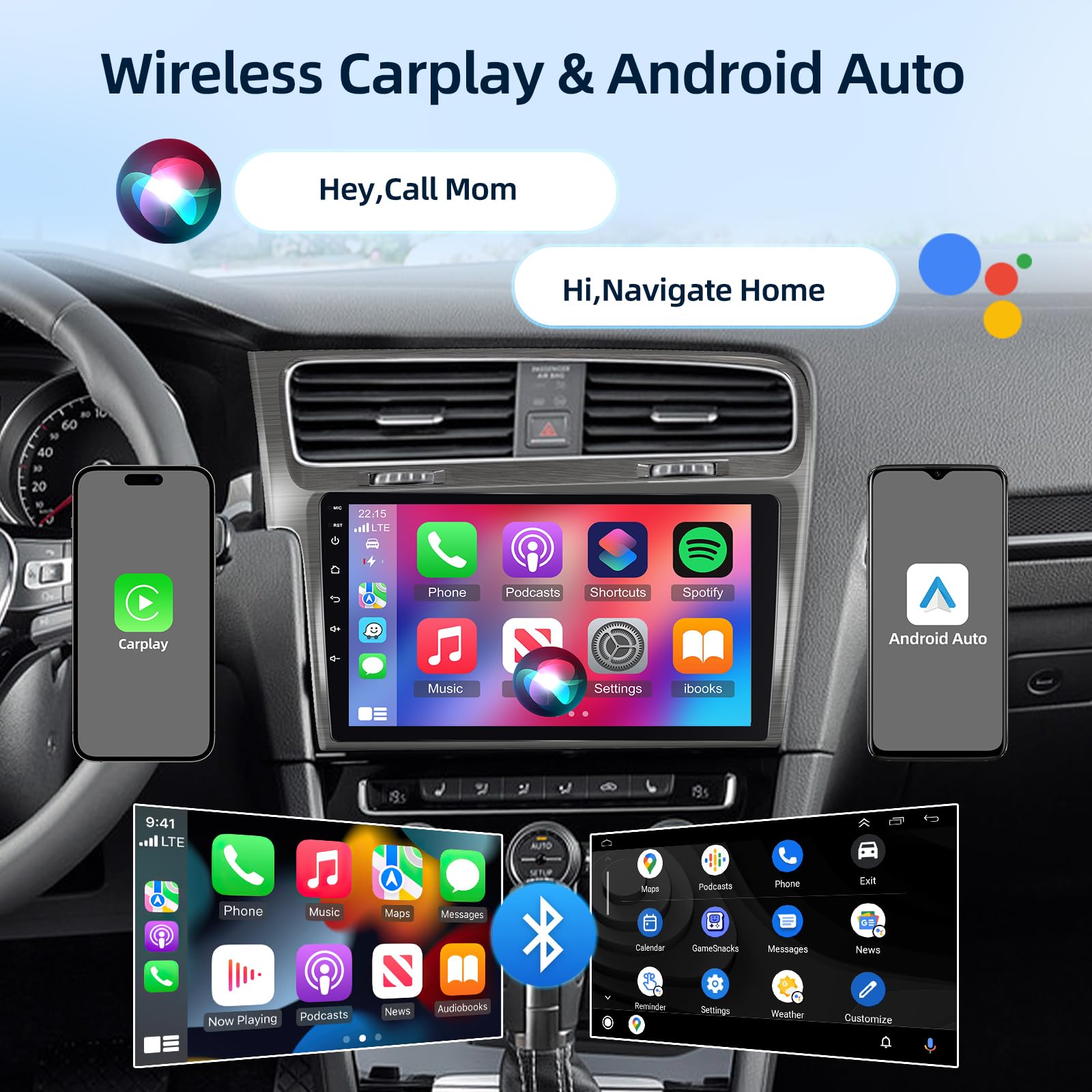 4G+64G Autoradio pour Volkswagen VW Golf 7 2012-2020+Carplay & Android Auto | Android Écran Tactile IPS 9 Pouces avec GPS, WiFi, 32EQ, Bluetooth 5.0, Radio FM/RDS, Carplay & Android Auto Sans Fil