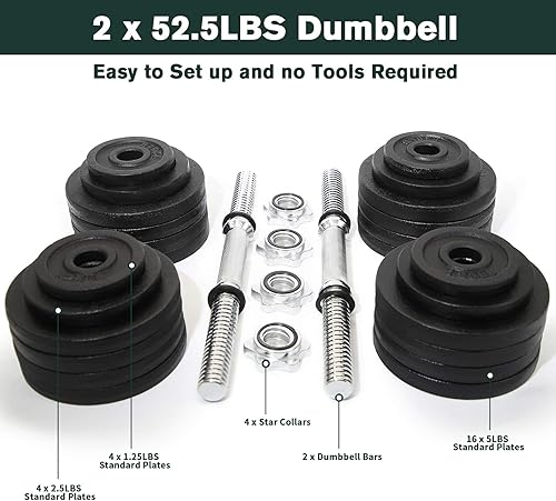 Miniatura 4 de Juego de mancuernas ajustables de 105 libras, un par de mancuernas ajustables, 105 libras (52.5 libras x 2 piezas)