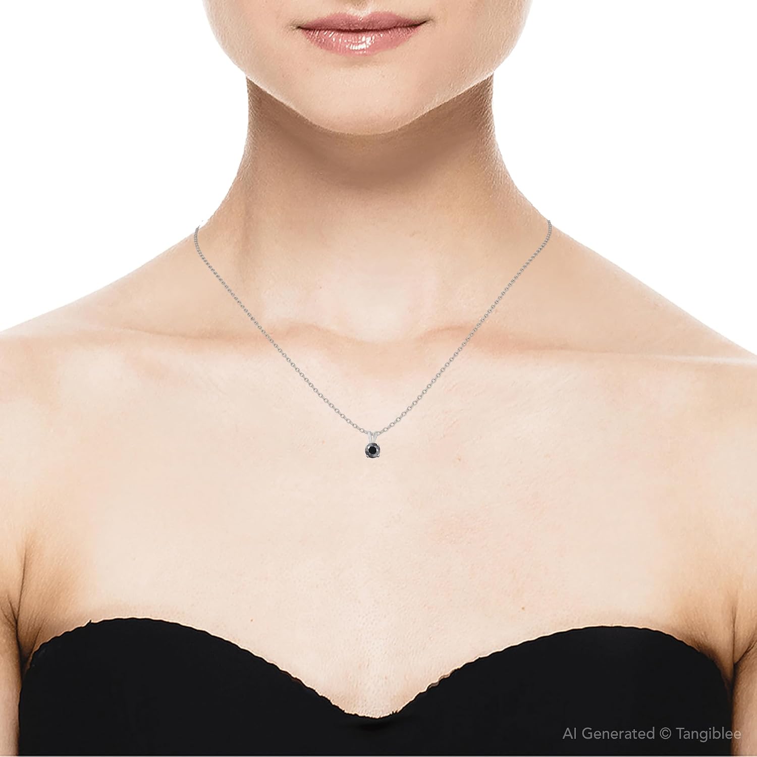 Pompeii 1 CT Black Diamond Solitaire Pendant-Necklace in White Gold on an 18" Chain