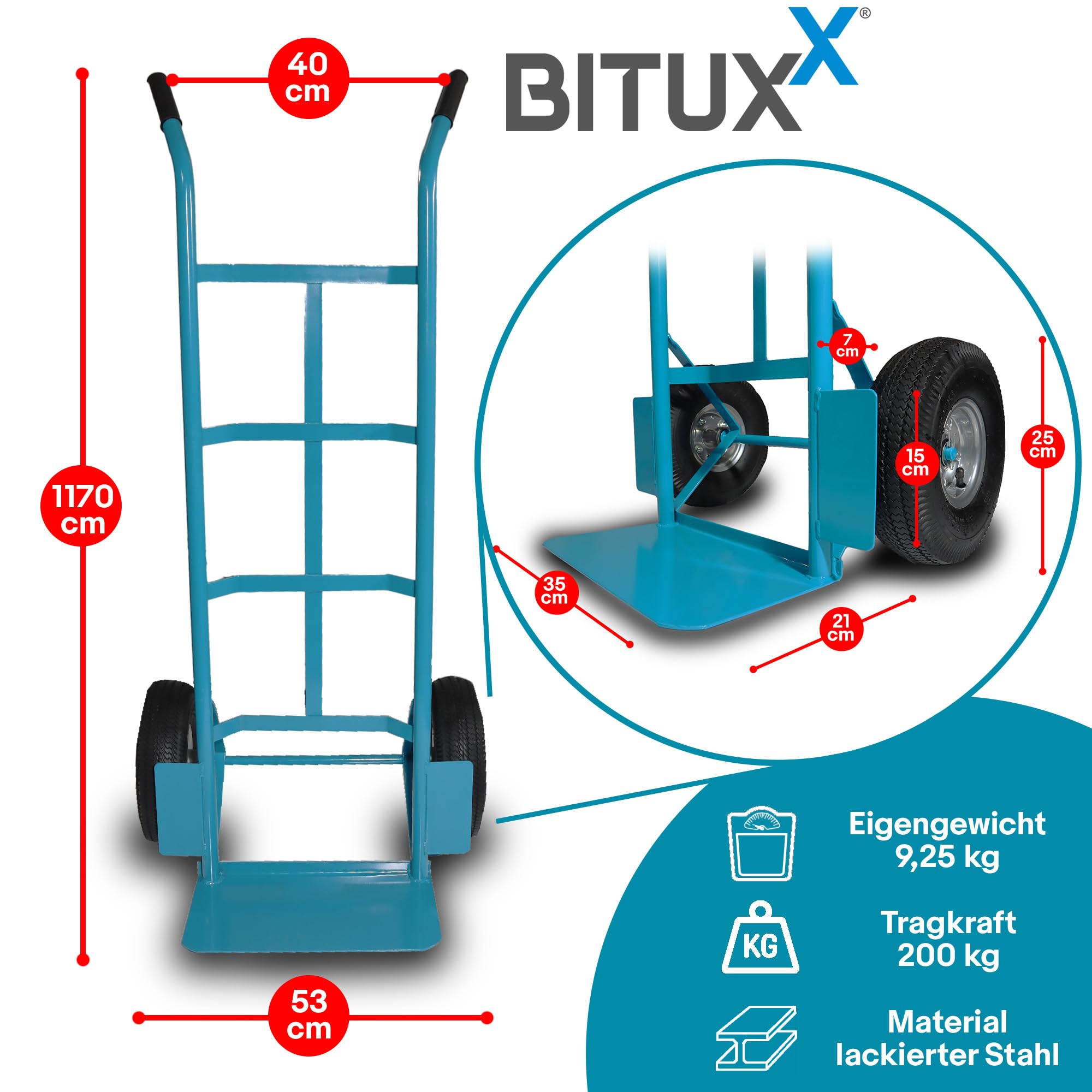 BITUXX Sackkarre Transportkarre Stapelkarre Handkarre Sackrodel Karre Transport bis 200Kg mit Luftbereifung