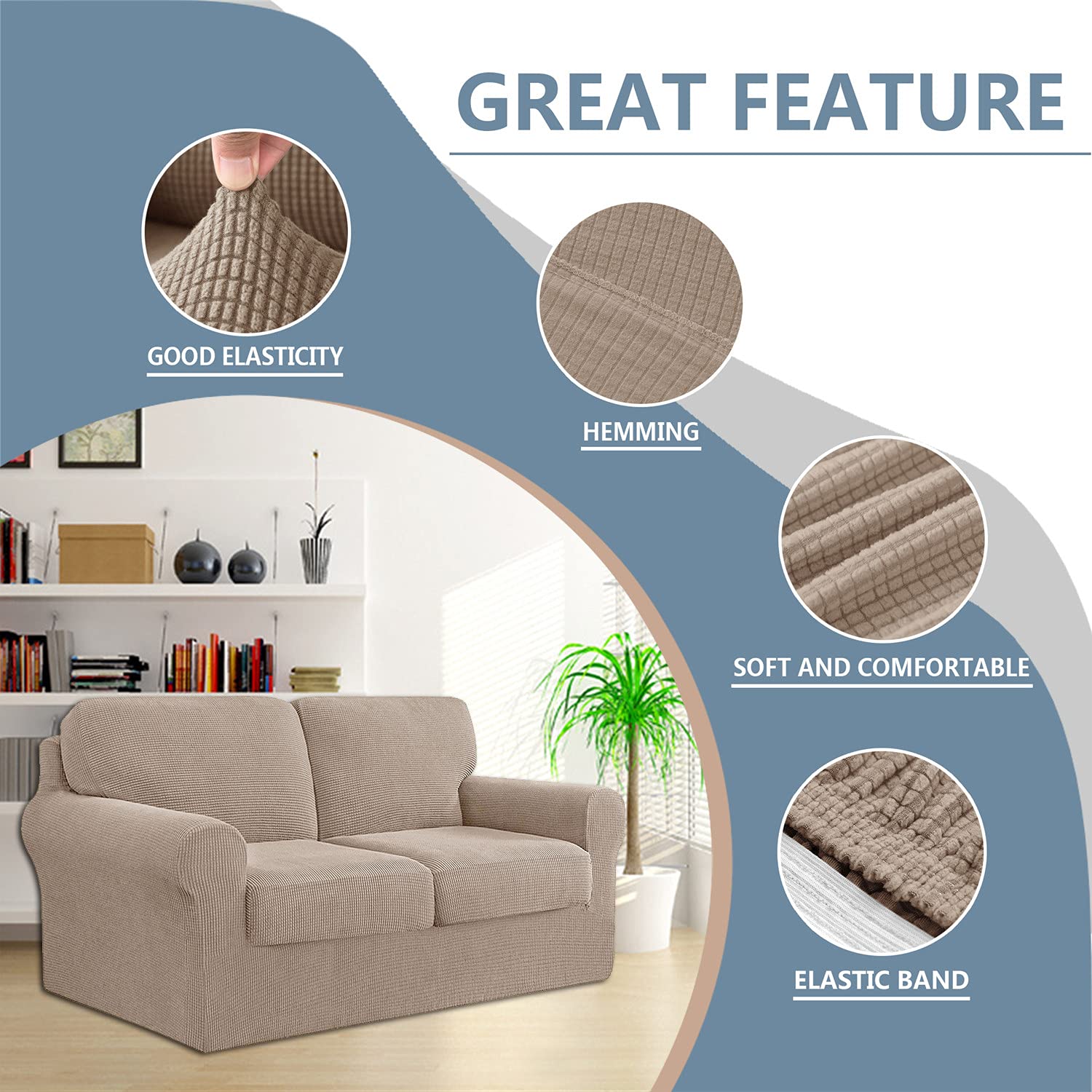 Copri Pouf Elasticizzato 2 Pezzi | Fodera Morbida In Spandex | Lavabile | Per Ottomano Soggiorno - Viola Chiaro - Foto 2