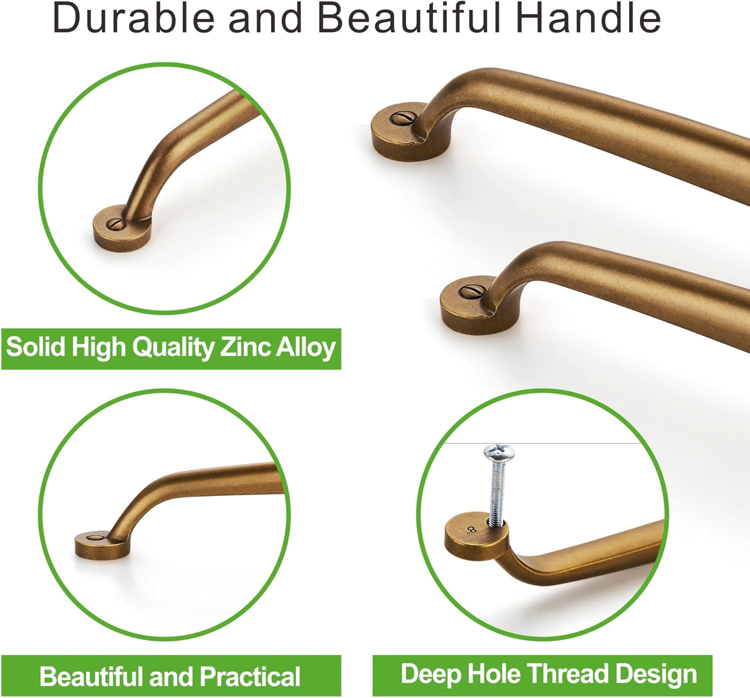TUNNY 10 Pack Kitchen Cabinet Handles-5"/128mm Screw Spacing Antique Brass Furniture Hardware Handles Drawer pulls for Kitchen Cabinets Bedroom Cabinet Pulls