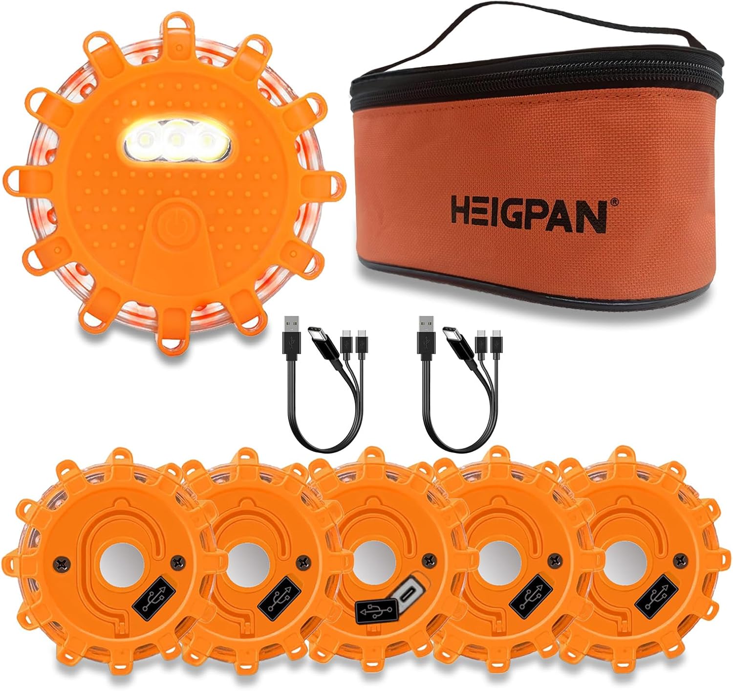 GP906B Rechargeable LED Road Flares Emergency Lights Kit Roadside Warning Car Traffic Safety Beacon Flashing Disc Flare 9 Modes Strobe with Magnetic Base for all vehicles，6 Pack