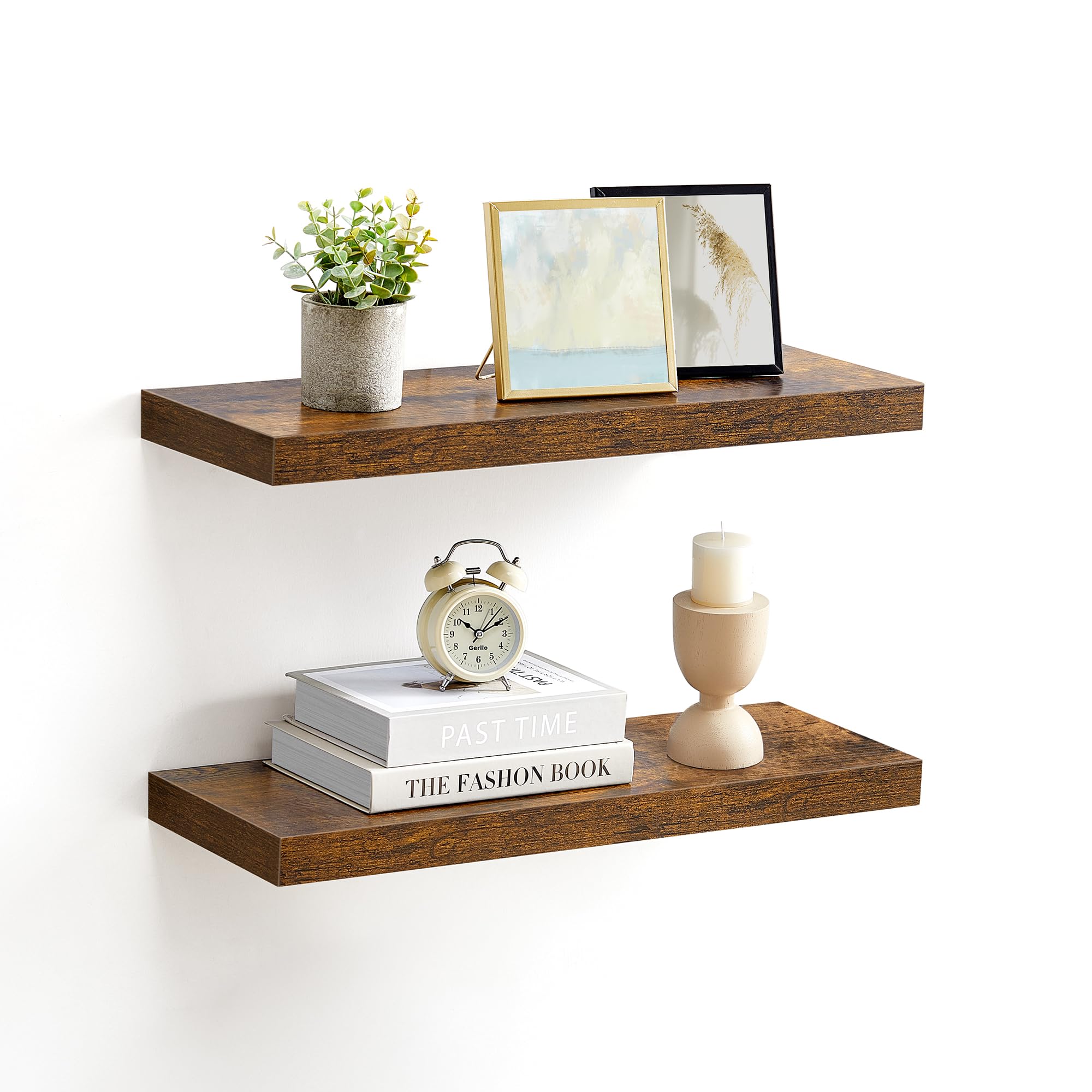 VASAGLE Wall Shelves Set of 2, Floating Shelves, Wall Mounted, 8 x 23.6 x 1.5 Inches, Display Shelves for Picture Frames, Wall Decor, Hanging Shelf for Living Room, Kitchen, Rustic Brown ULWS056B01