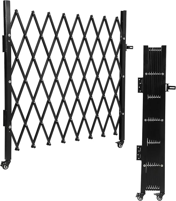 Single Folding Security Gate, 50" H x 75" W Flexible Expanding Security Gate, Folding Driveway Door Gate, Aluminum Security Gate, 360Rolling Barricade Gate, Scissor Gate or Door, Black