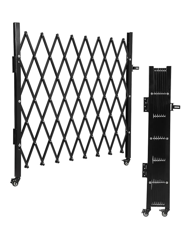 WildVenture Heavy-Duty Aluminum Folding Security Gate – Expandable Retractable Barrier for Driveway, Garage, Commercial Use with 360° Rolling Casters & 2 Brake Wheels, 50”h x 43”w by WildVenture - Used condition - CA$178.49