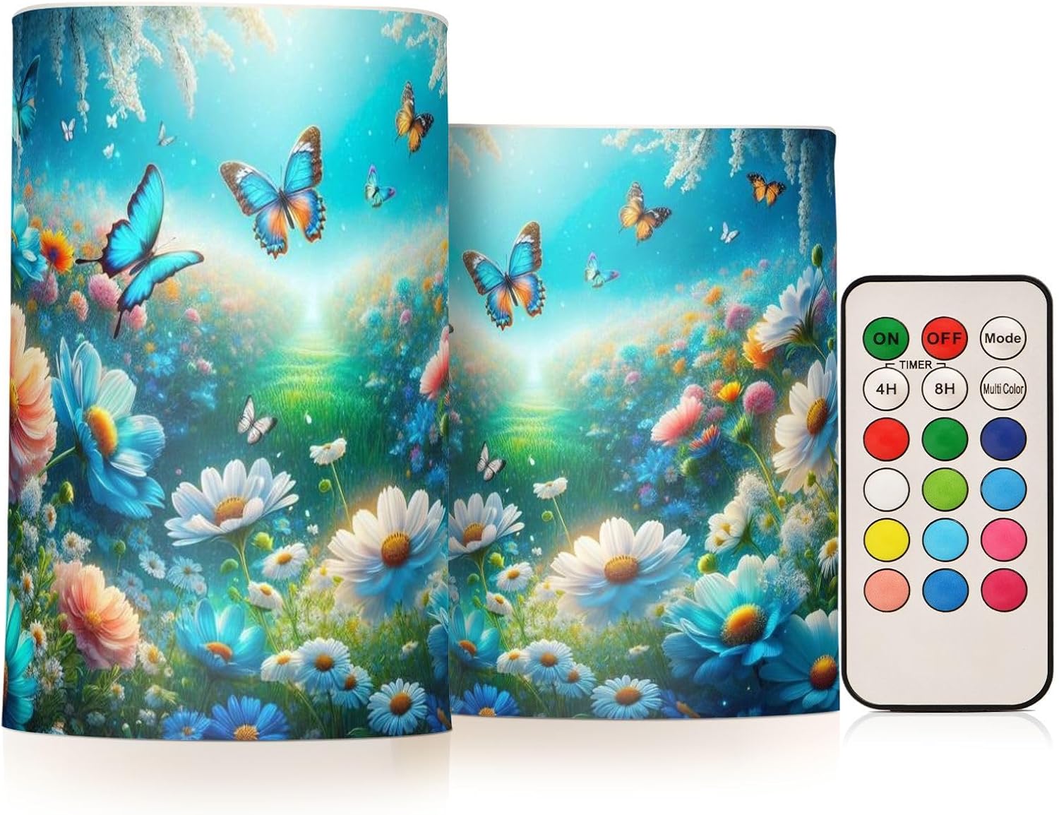 Flameless Candles, Garden Spring Butterflies Flickering LED Candles,2 Pack Battery Operated Candle with 18-Key Remote or Wedding, Table, Halloween, Christmas Decor