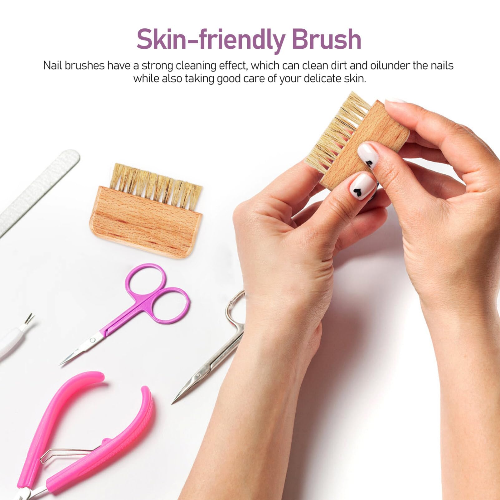 FOMIYES Wooden Nail Brush with Natural Bristle for Fingernail and Pedicure Cleaning Compact Travel Size Comfortable Grip - Image 2