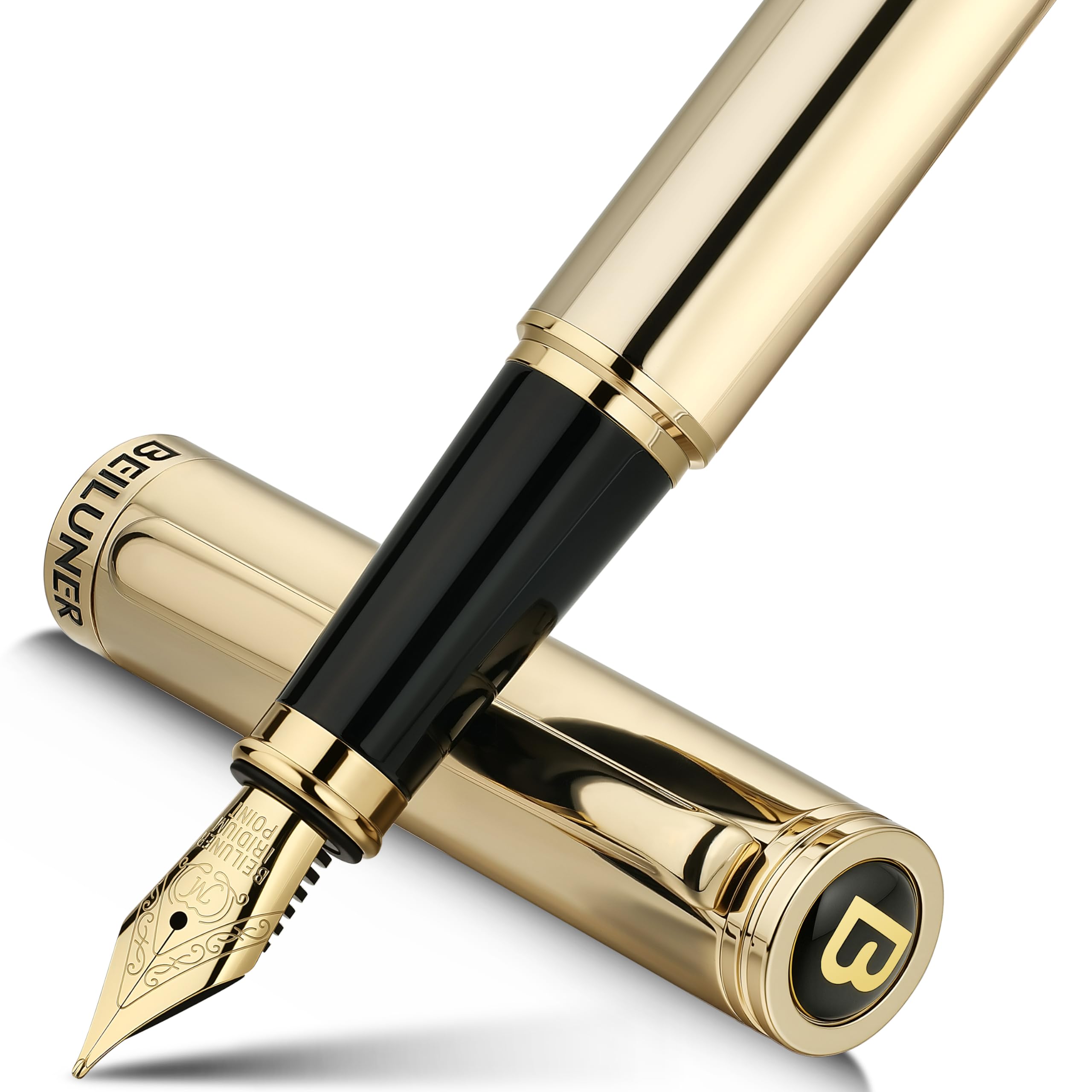 BEILUNER Luxury Fountain Pen, Stunning 24K Gold Finish and Gilded Nib, Trustworthy Pen Gift for Men&Women with Ink Converter, Elegant Office Writing Pen - Gold, Medium Nib