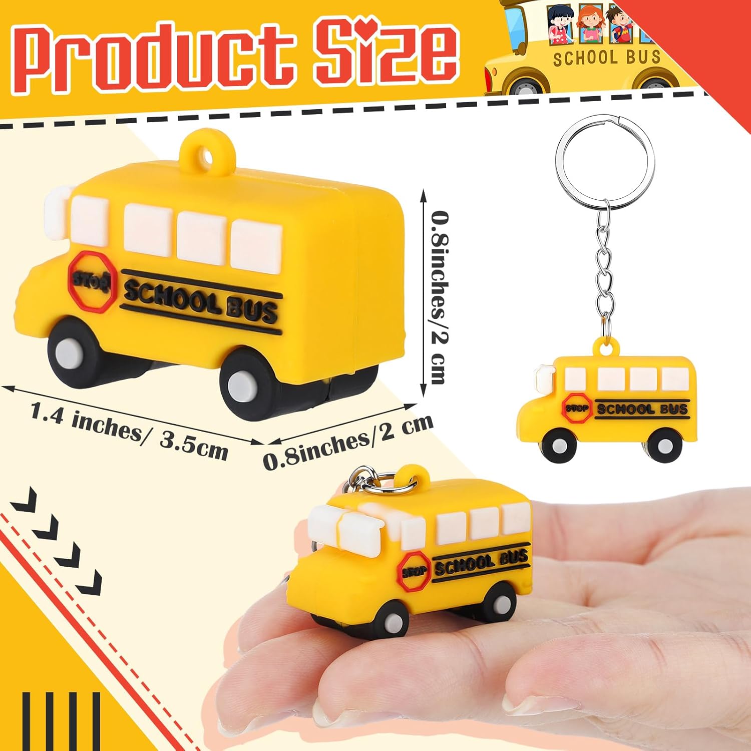 Mini School Bus Keychain Bulk Bus Safety Cute Silicone 3D Hanging Keychains Gifts for Award Birthday Christmas