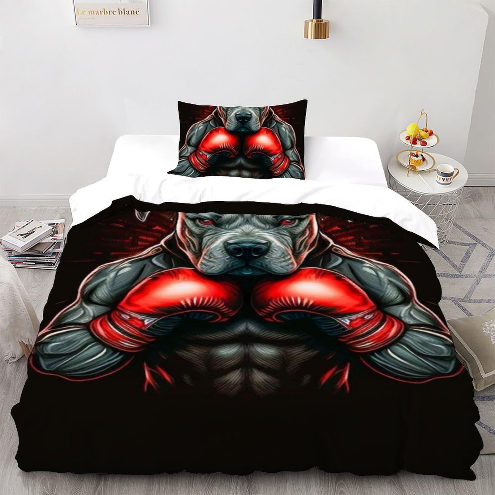Housse de couette motif chien boxeur lit simple 135x200 idée cadeau fille animaux 3D
