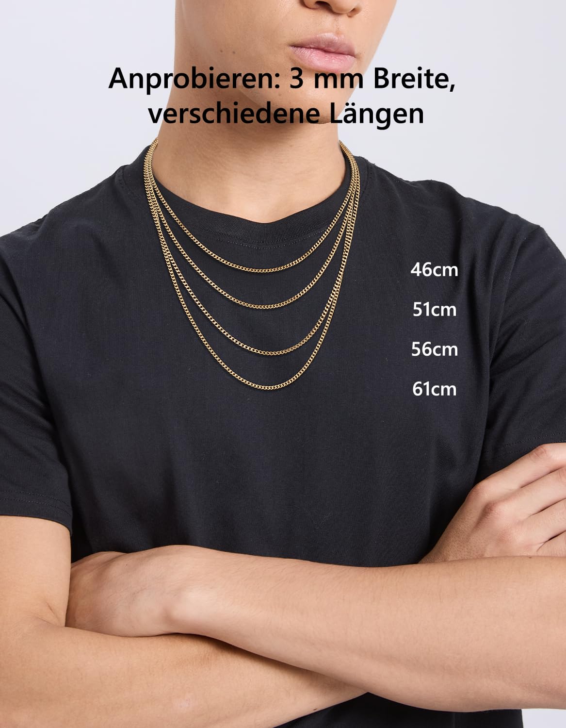 KRKC Herren Schmuck Set, 14K Gold Vergoldet Edelstahl 3mm Cuban Armband 22,9cm & 3mm Cuban Link Chain Halskette 50,8cm, Panzerkette Nickel-frei Rostfrei, Vatertag Geburtstag Geschenk für Männer