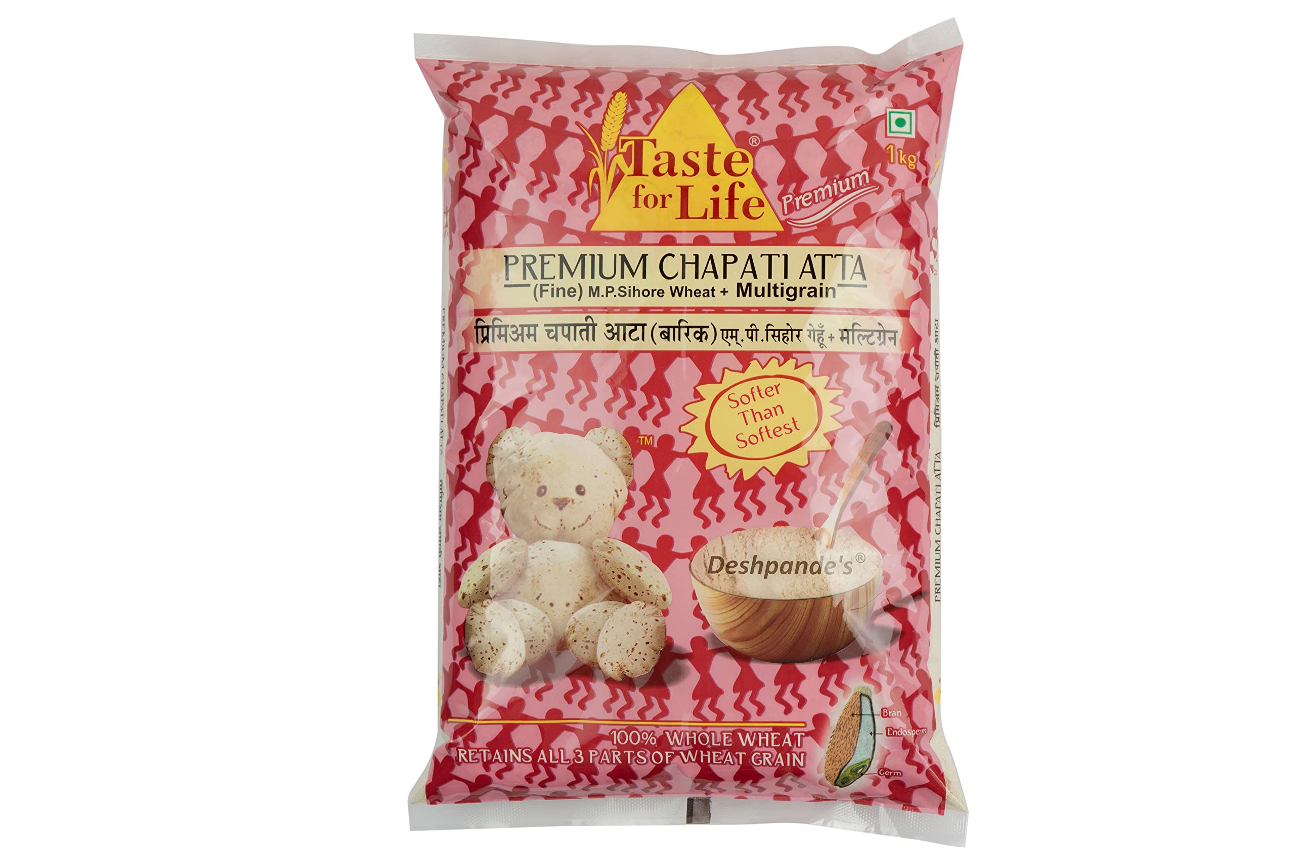 Taste for Life Premium Chapati Atta M.P. Sihore Wheat+Multigrain (Fine) - Soft and Nutritious -1 kg