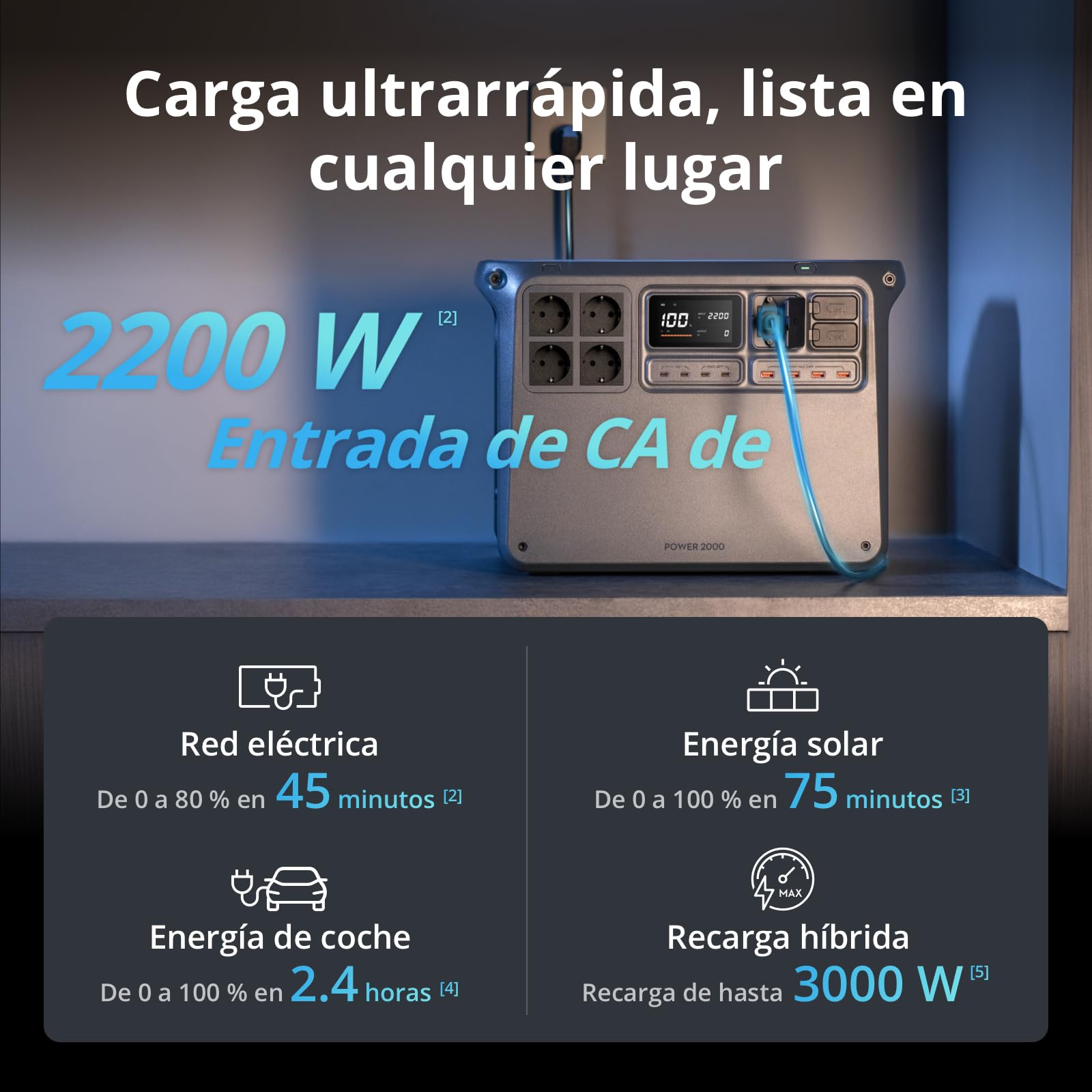 Estación de energía portátil DJI Power 2000 Bundle, Batería LFP de 2048 Wh, Salida estable de 3000 W, Recarga del 0% al 80% en 45 min, Generador eléctrico para el camping y autocaravanas | Tamaño compacto, Salida estable de 3000 W, Recarga rápida, Generad