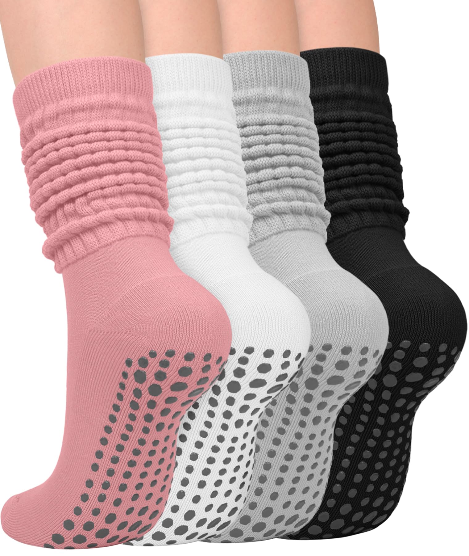yeuG Pilates Socks for Women Non Slip Grip Socks for Yoga, Barre, Hospital, Barefoot Grippy Yoga Sock Womens Gifts 4 Pairs