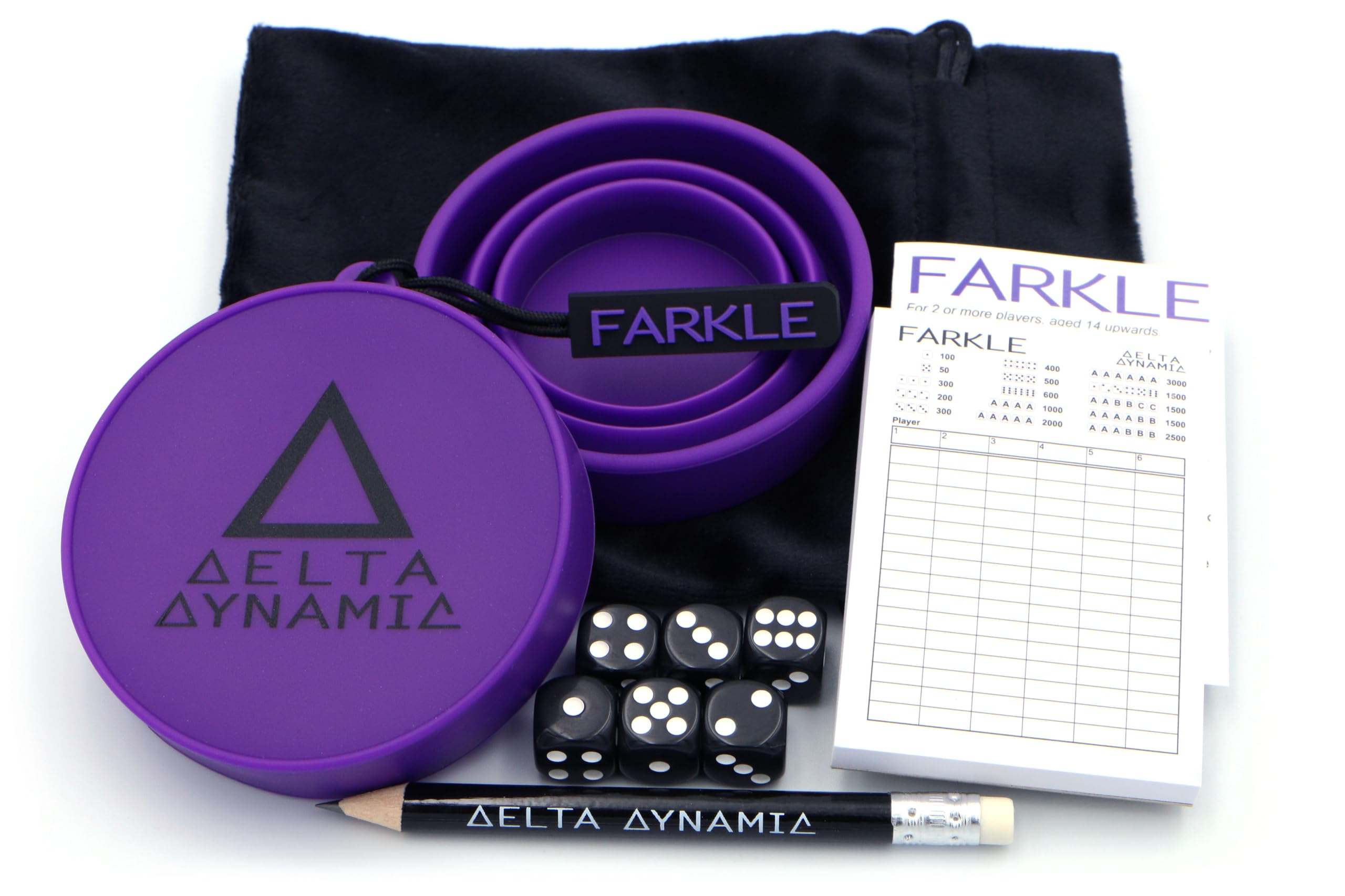 Delta Dynamic Products Farkle - Pocket Travel Dice Game with Folding Shaker Cup & Deluxe Storage Bag. UK-Made