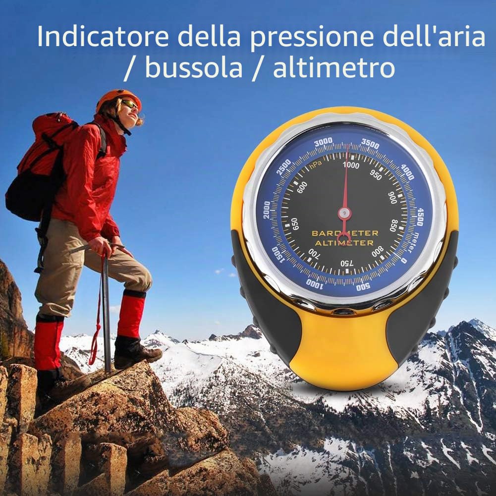 BuyWeek Barometro Altimetro, 4 in 1 Mini Bussola Digitale Altimetro Gomma Termometro Barometro per Campeggio All'aperto Escursionismo