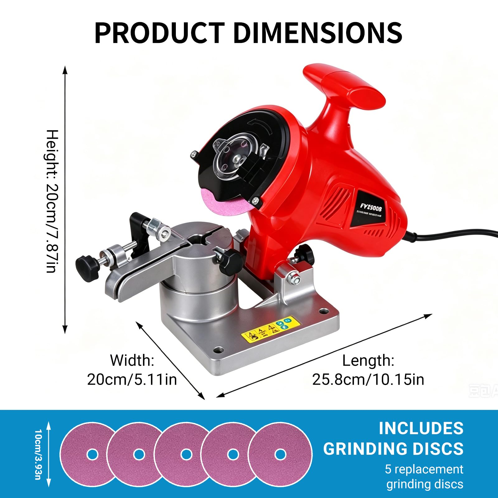 Afilador de motosierra eléctrico, afilador de cadena de sierra portátil de banco de 250 W con ángulo ajustable, amoladora de cadena de alta velocidad de 8400 rpm, afilador rojo resistente para cadenas